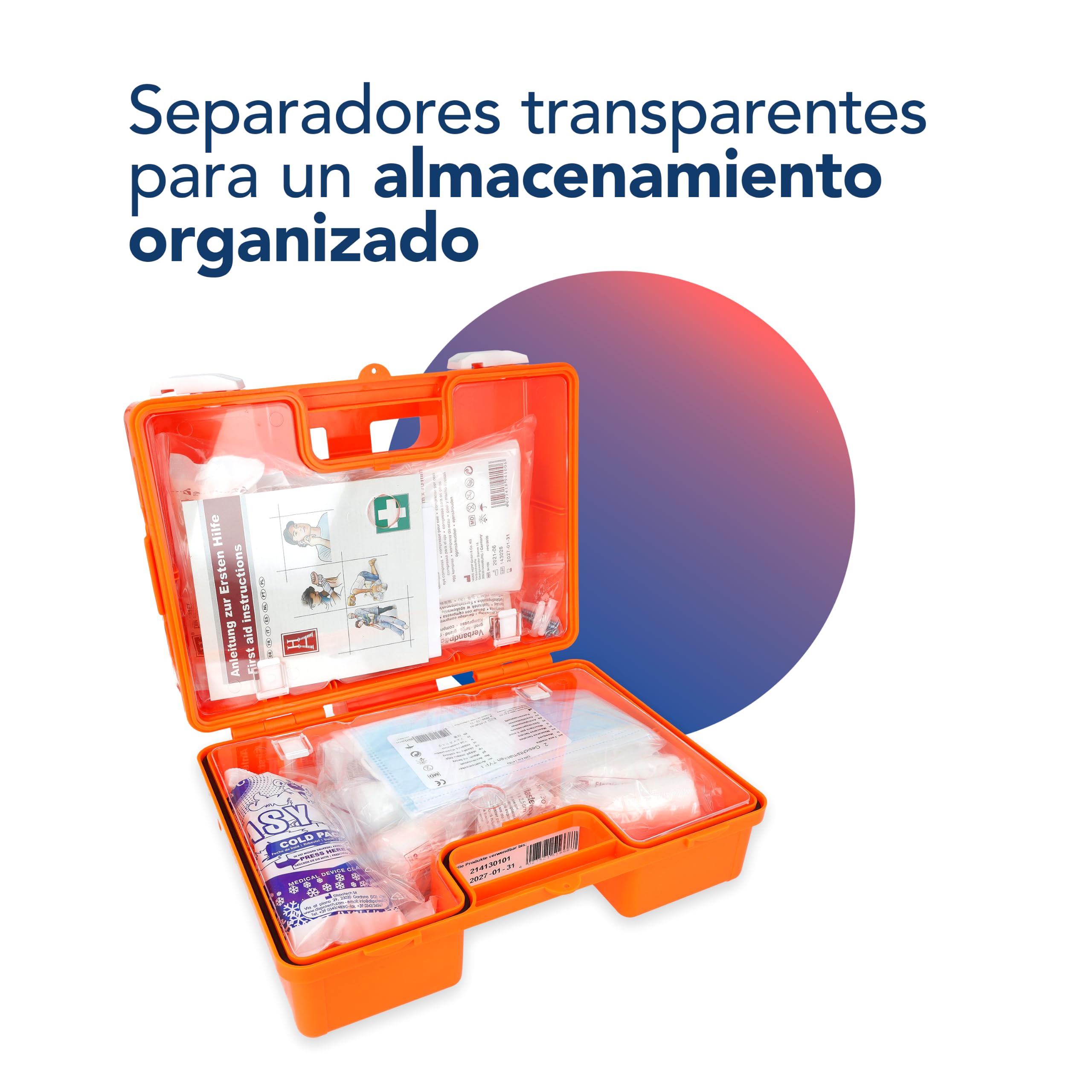 First Aid Only Botiquín De Vendajes First Aid Only Con Asidero, Din 13157, Incluye Divisores, Soporte Para La Pared, Tornillos Y Clavijas, Naranja, P-10016 2130 g, 1 unidad