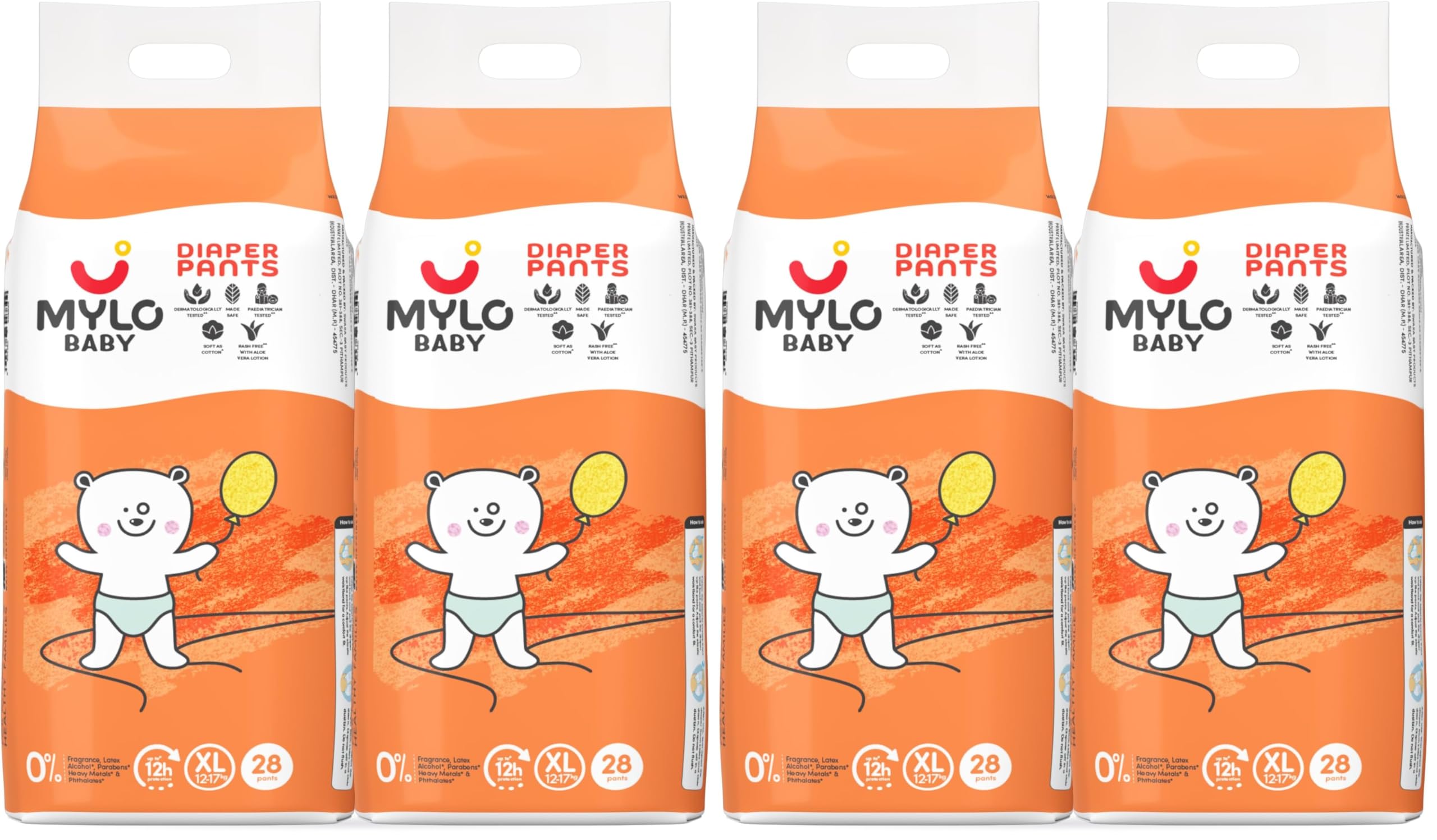 Mylo Baby Diaper Pants Extra Large (XL) Size 12-17 kgs (56 count) Leak Proof | Lightweight | Upto 12 Hours Protection | ADL Technology | with Aloe Vera Lotion (28 Count, Pack of 4)-image-13