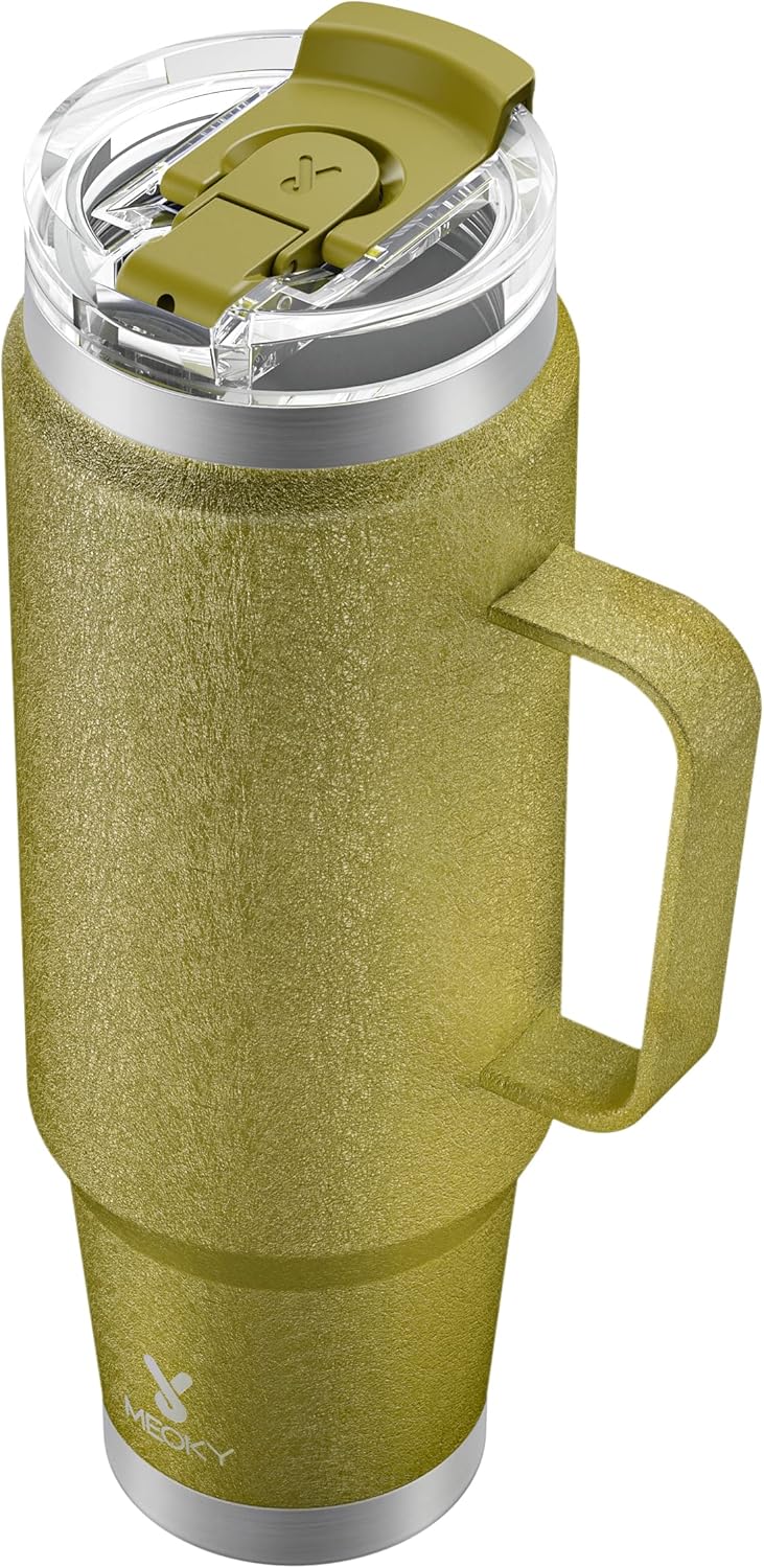 Meoky 40oz Tumbler with Handle, Stainless Steel Travel Mug with 2-in-1 Straw and Sip Lid, Vacuum Insulated Coffee Mug, 100% Leak Proof, Keeps Cold for 34 Hours or Hot for 10 Hours (Forest)