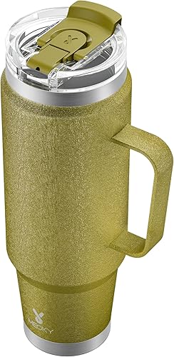 Miniatura 155 de Meoky Vaso de 32 onzas con asa, vaso aislado con tapa y popote, taza de viaje de acero inoxidable, 100% a prueba de fugas, mantiene el frío durante