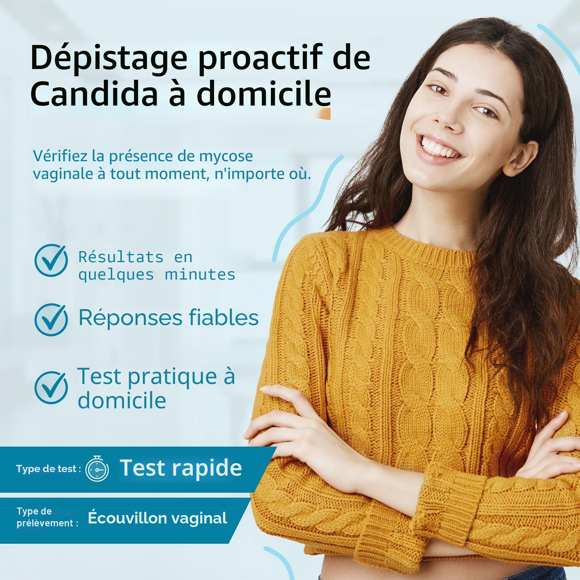 GetTested Kit de test de candida à domicile – Kit de test de muguet rapide pour femme, écouvillon vaginal Candida Albicans auto-test, résultats rapides et précis