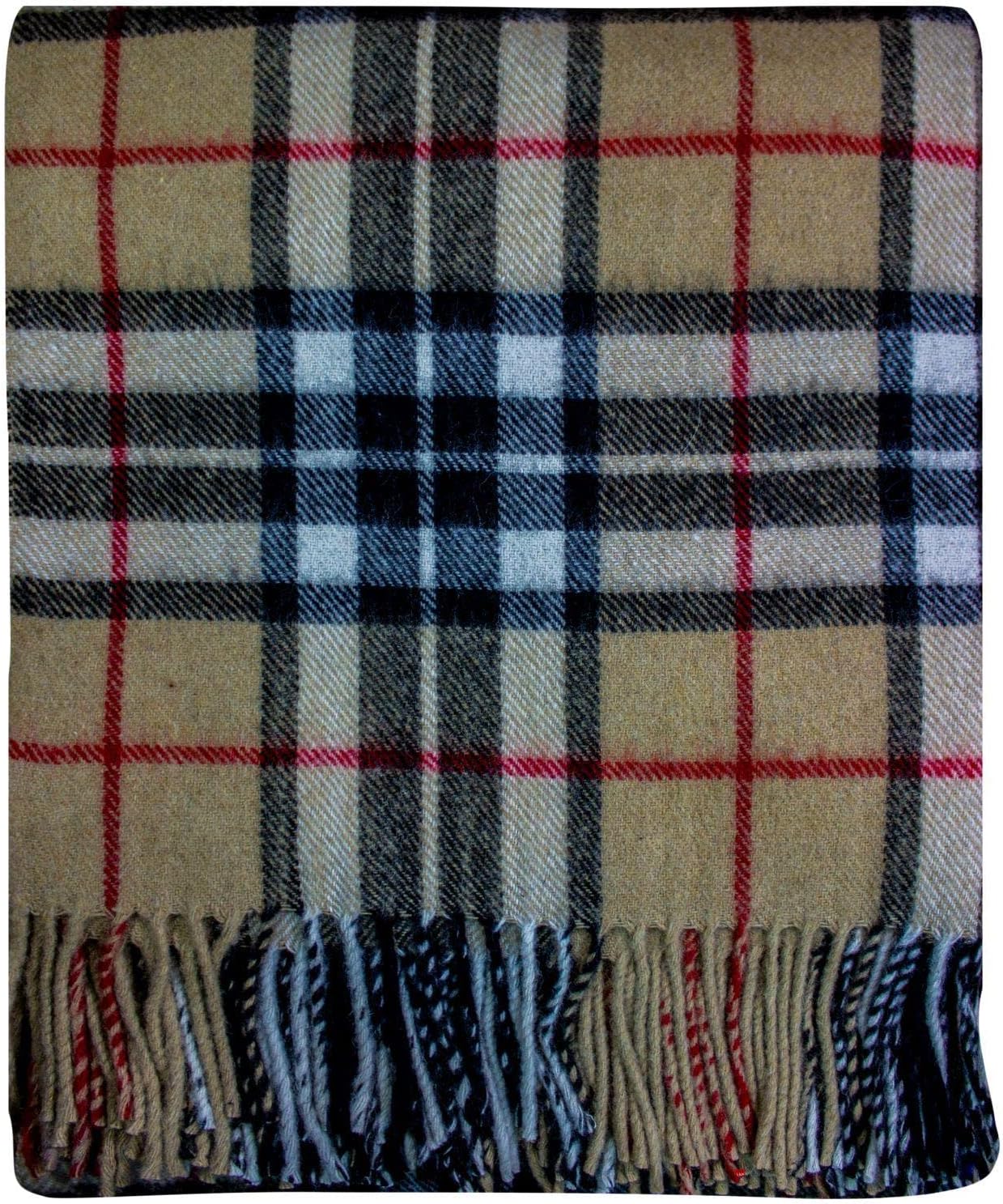 I LUV LTD Scottish Tartan Warm Wool Mix Throw Blanket Camel