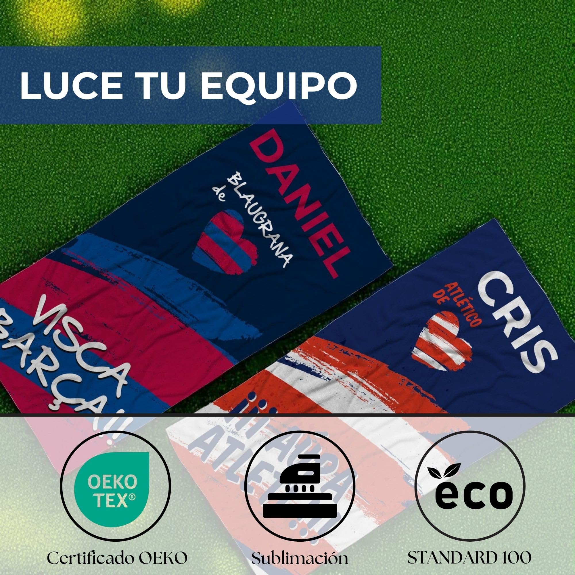LolaPix Toalla Barcelona. Toallas Personalizadas. Toallas de Futbol con Nombre. Toalla Personalizada Playa. Regalos Personalizados con Nombre. Varios diseños y tamaños.
