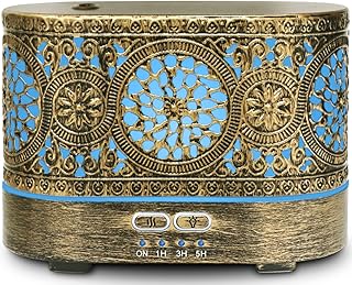 SALKING 300ml Essential Oil Diffuser, Metal Ultrasonic Aromatherapy Scented Diffuser Humidifier with 7 LED Colour Lights, Timer, Auto Shut-Off Function, Aroma Diffuser for Bedroom Home Office