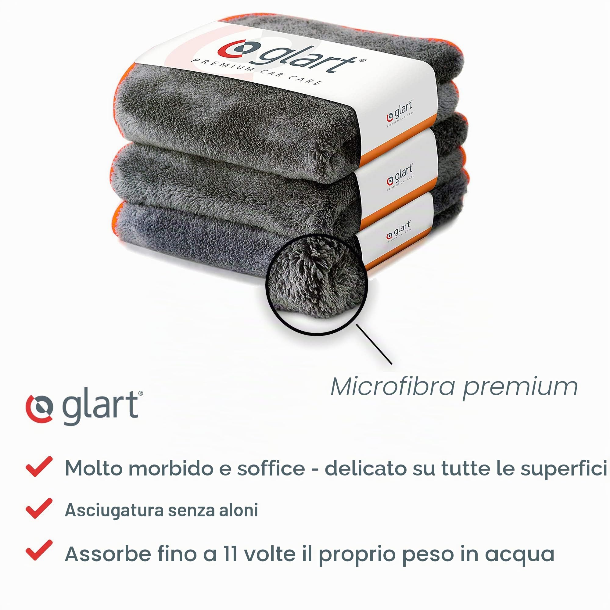 Glart 443TPO4 paños de microfibra 12 unidades – 600 GSM – 40x40 cm – paños de pulido mullidos para secado y cuidado – ultrasuaves, sin pelusa y muy absorbentes – para coche, moto, barco y hogar | morbidi, ultra soffici, senza pelucchi, assorbenti, per asc