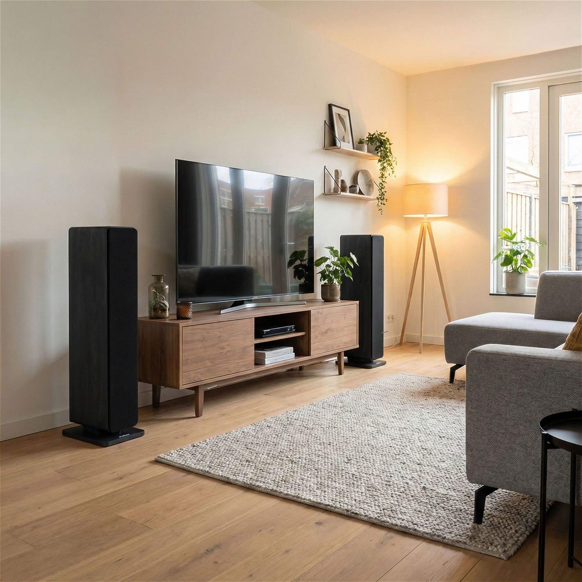 Audizio Arco – Pack de 2 Unidades – Altavoz de Torre pasivo HiFi de 160W, 3 woofers de 4" + Tweeter 1", Frontal extraíble, Ideal Alta fidelidad, Home Cinema y Tocadiscos, con Acabado en Negro
