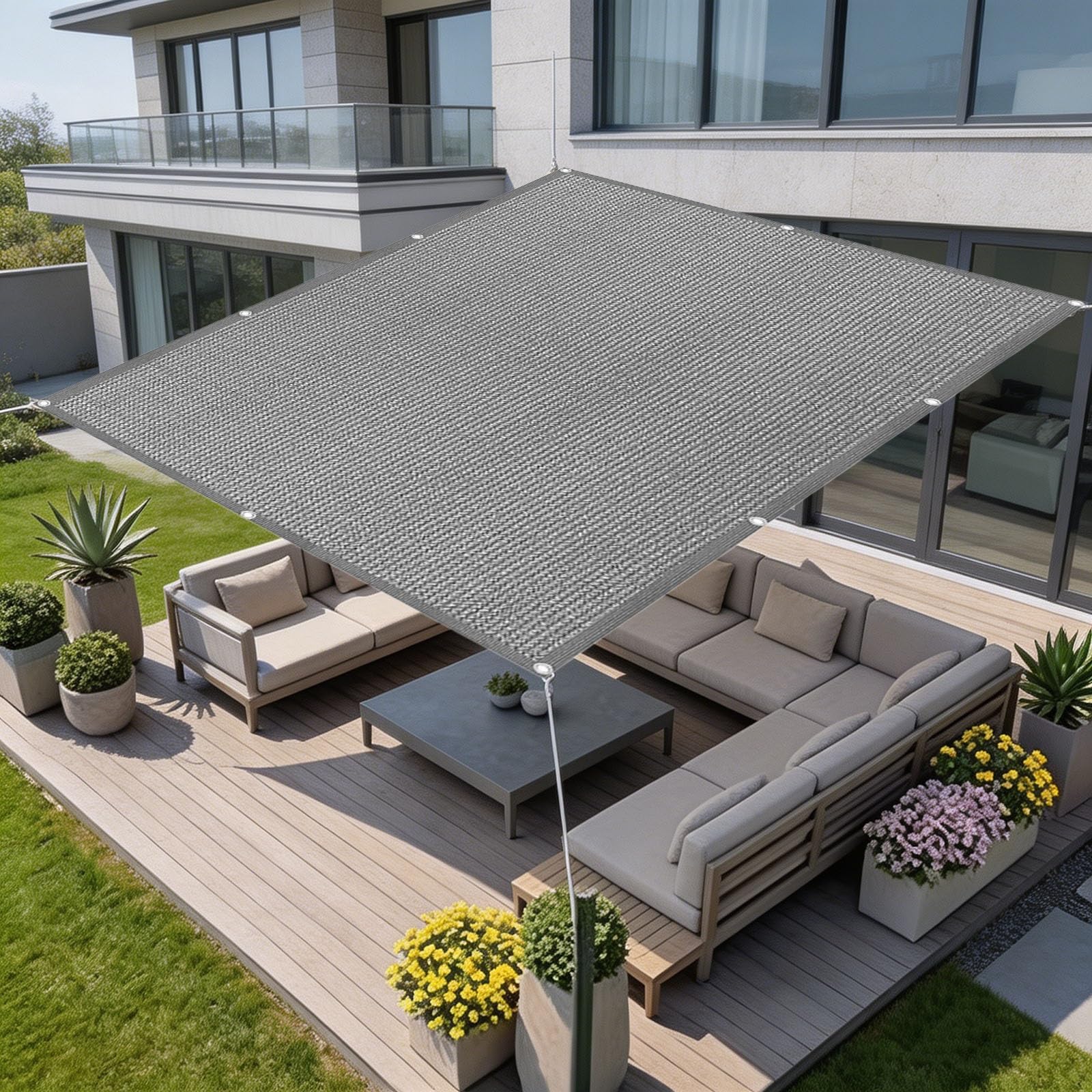 Voile d'ombrage protection UV 95% bâche grise perméable pour jardin