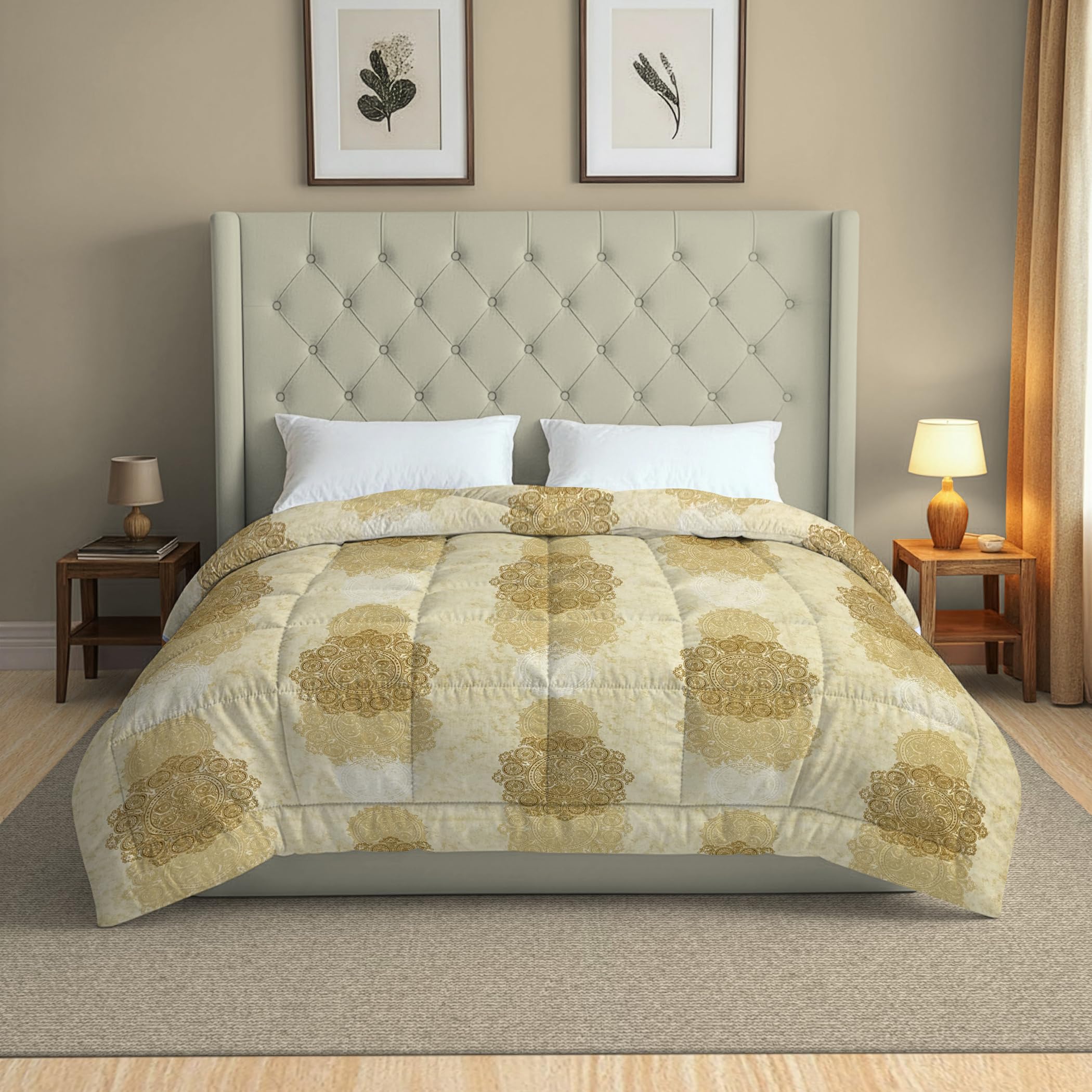 Swayam Midas Monalisa AC Comforter Double Bed Blanket for Mild Winter, Lightweight 150 GSM, Soft & Cozy, 90 x 100 Inch | Beige Floral-image-21