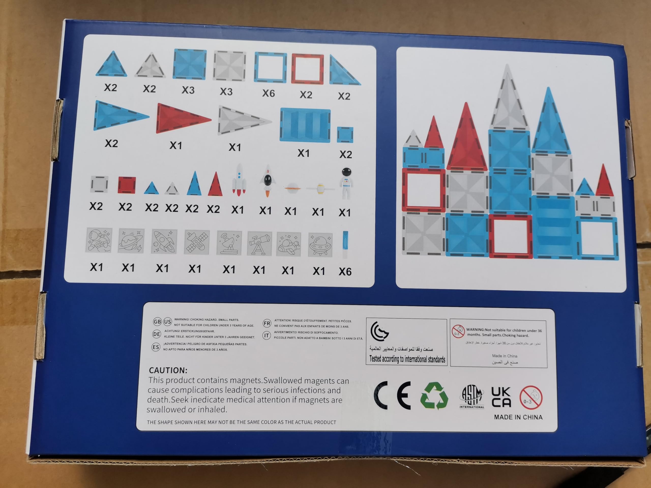 Juego de 58 azulejos magnéticos, bloques de construcción magnéticos, bloques de construcción con imágenes para ventanas y colores de gel, azulejos magnéticos 3D STEM juguetes educativos para