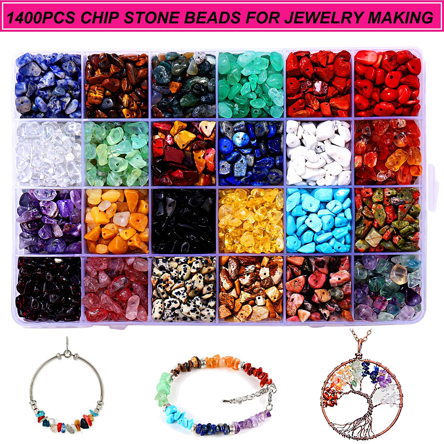 800 Pcs Natural Stone Chips 5-8mm - DIY Gemstone Beads For Jewelry Making (Pink)