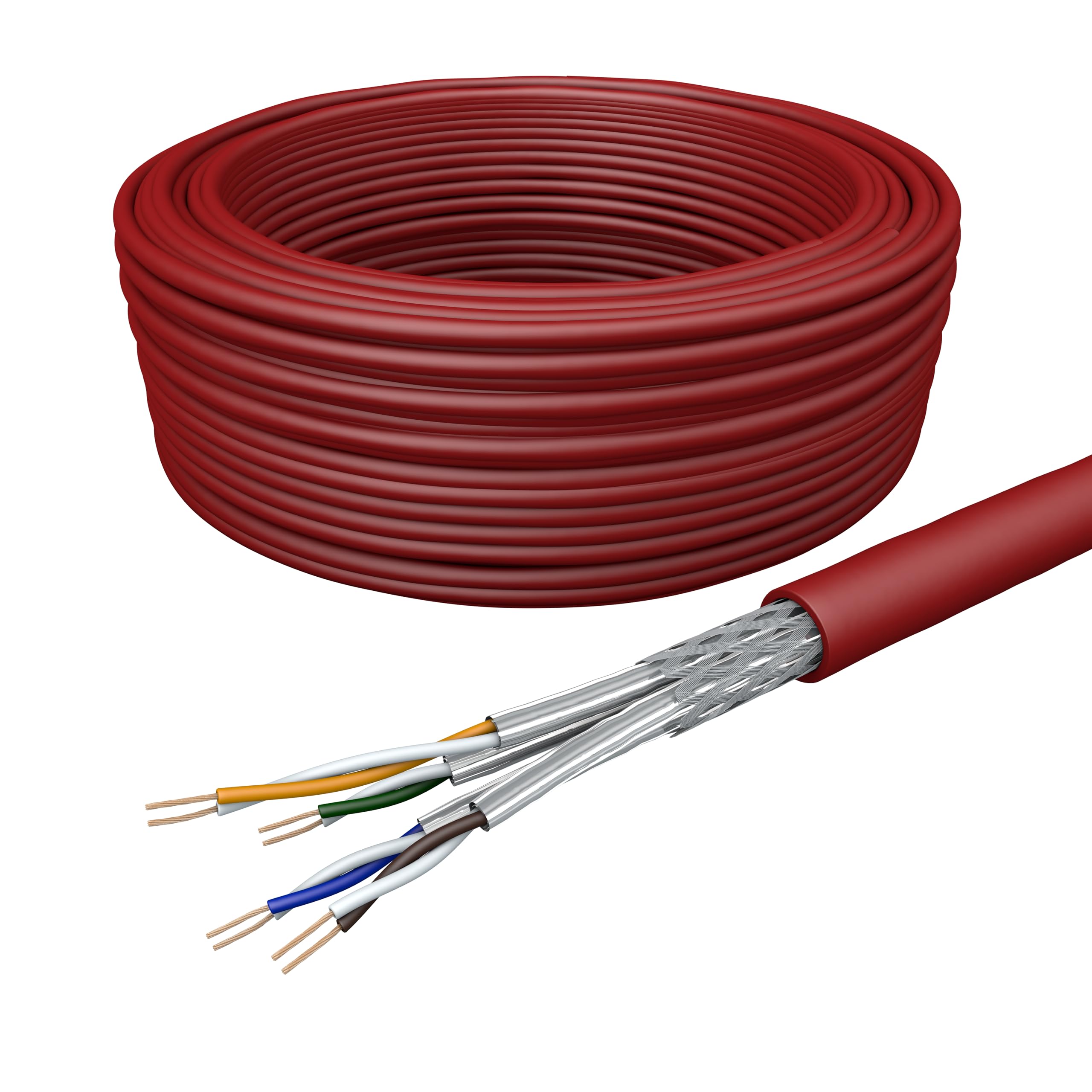Draka Cavo di rete patch LAN, flessibile, 100 m, Cat 7 S/FTP PiMF LSZH, senza alogeni, AWG 26/7, cavo di installazione PoE, 100% rame UC900 Flex 10 Gbit/s, rosso