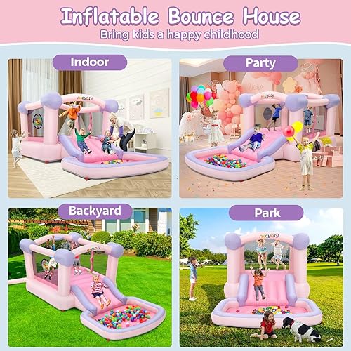 Miniatura 3 de WONFUY Castillo inflable de salto, castillo de salto para niños, casa hinchable para patio trasero con soplador, pozo de bolas, aro de baloncesto,