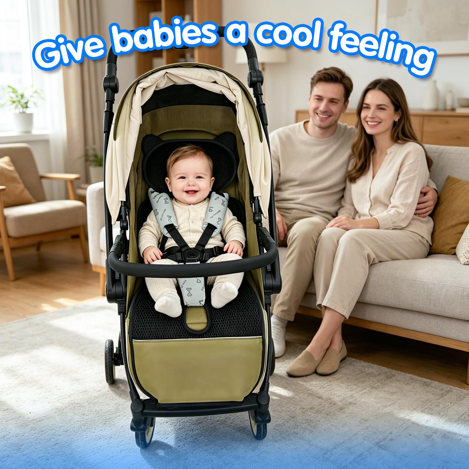 Copripasseggino Universale Estivo con Ventilatore e Filtro HEPA | Cuscino Traspirante, Timer, Compatibile con Seggiolini Auto e Sedie Alte, Per Dondoli