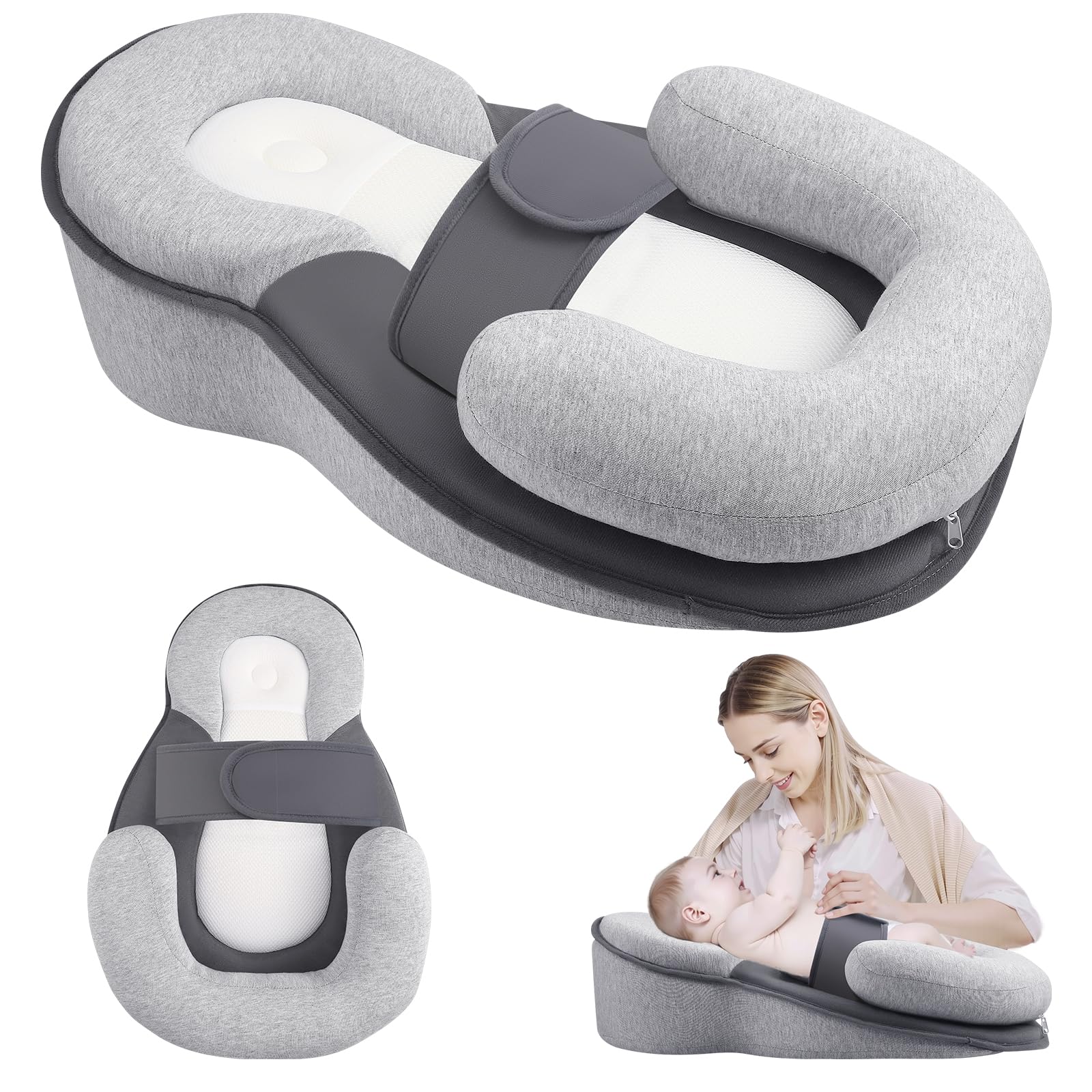 VeftBltrem Nursing Pillow for Breastfeeding Moms, Multifunctional Baby Feeding Pillow with Adjustable Safety Strap, Feeding Support Pillow for Newborn Bottle Feeding (2)