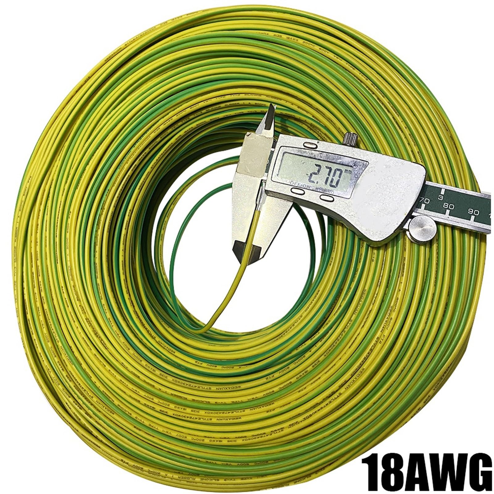 Outdoor Extension 2 Core Silicone High Temperature Wire 18AWG 14AWG 0.75mm 4mm Square Wire Yellow Green Tin Plated Ground Wire Solar sheathed(Color:18AWG)