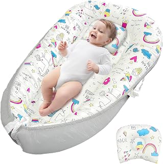Baby Nests Lounger for Newborn, Snuggle Sleeping Bassinet for 0-24M, Breathable Portable Co Sleeping Bed, Baby Essentials Adjustable Infant Soft Cotton Loungers for Home & Travel -Ice Cream