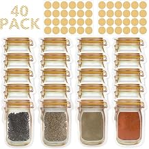 Mlife Storage Bags - 40 PCS Small Mason Jar Bags with 48 PCS Spice Labels, Leak-Proof Zip-Lock Container for Travel, Camping and Picnic