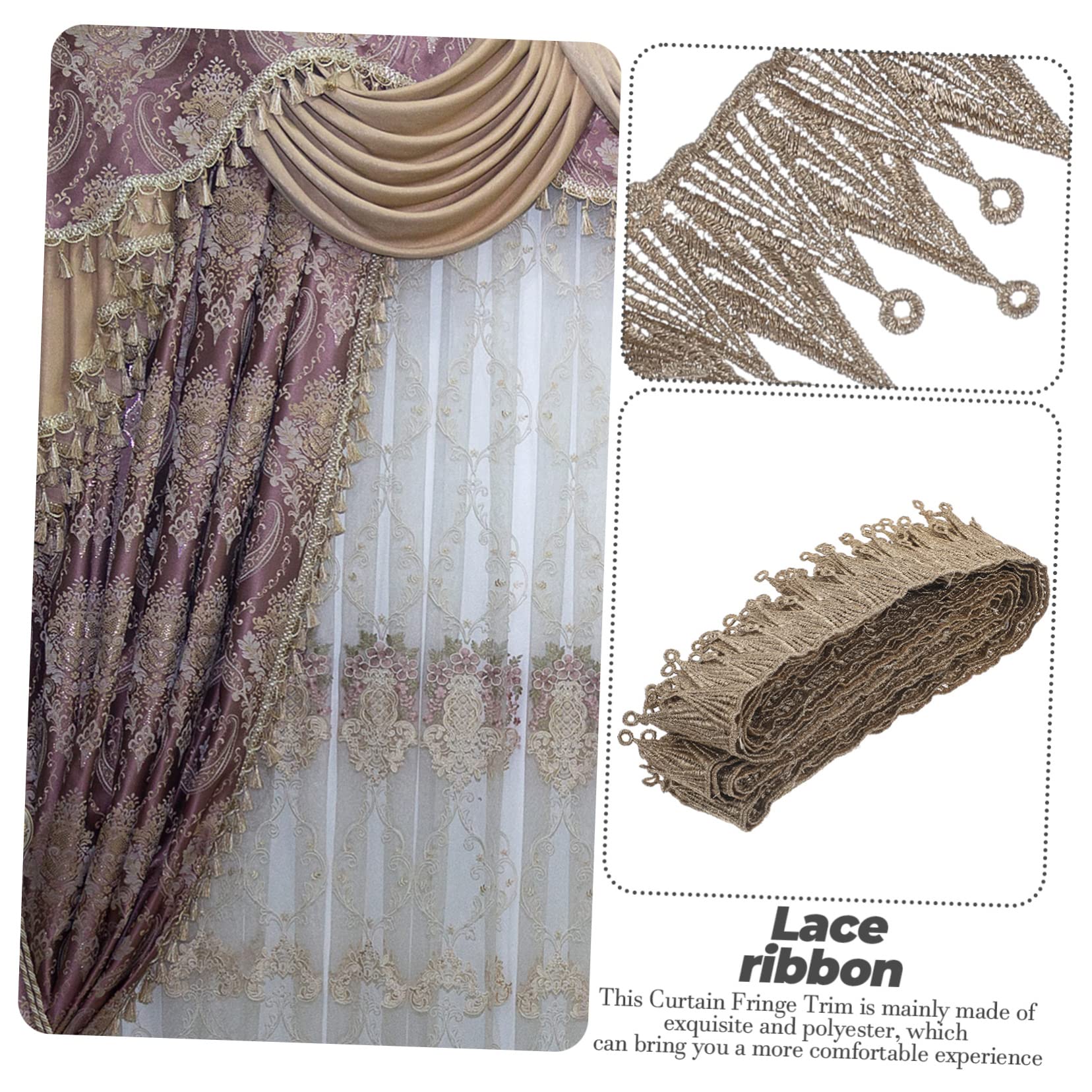 MAGICLULU Accesorios de Encaje Ribete Cinta de Encaje para Cortinas para Bricolaje Cinta Dorada para Decoración Ribete de Flecos para Cortinas