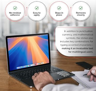 Synerlogic for MacOS Special Characters Cheat Sheet Sticker | U.S. Keyboard Layout Characters | Shortcuts for MacBook Air/Pro (Clear/White/US)