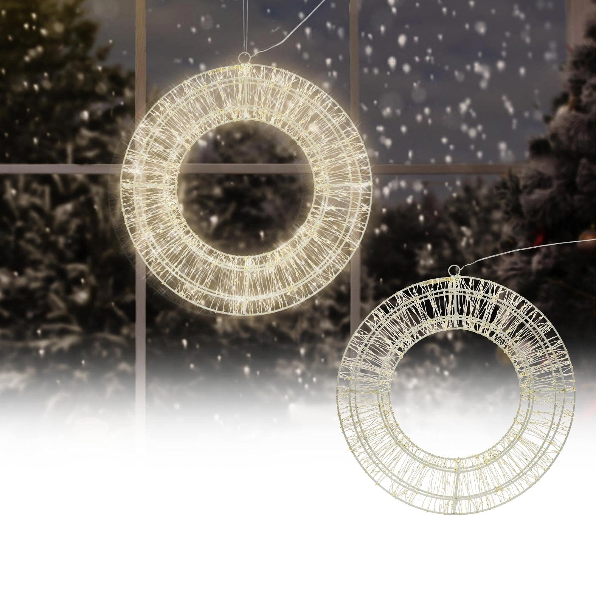 Couronne De Noël LED Étanche 50 Cm – 720 Micro LED Blanc Chaud Avec Minuterie, Pour Porte Ou Fenêtre Intérieur/Extérieur
