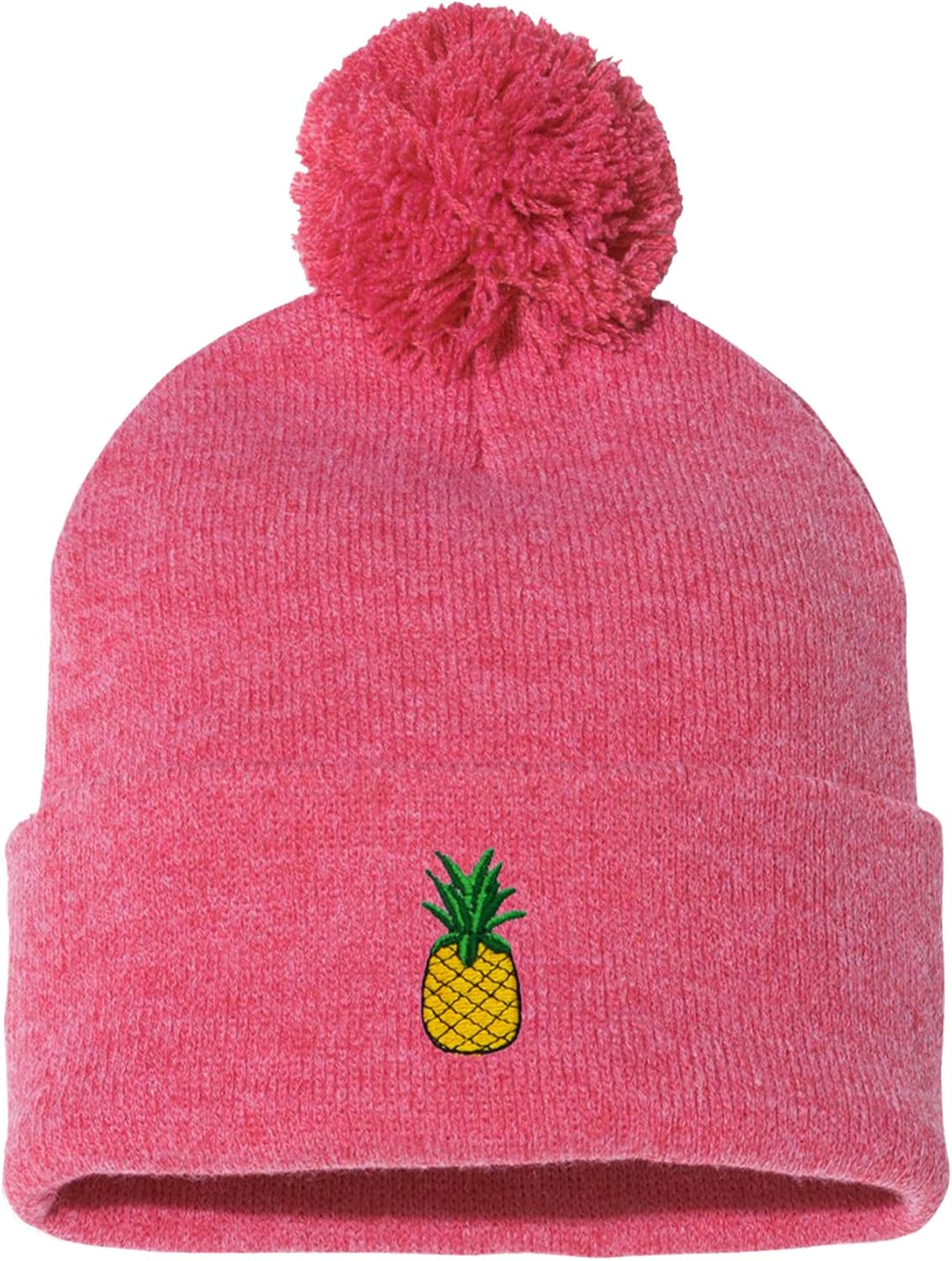 Embroidered Pineapple Thick and Warm Skull Cap Cuffed Pom Beanie Men Women Kids