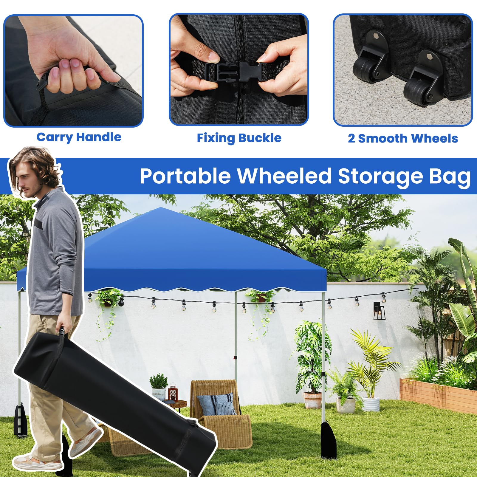 HOMASIS Tonnelle Pliant 3x3 M, Pergola Pop-Up réglable en Hauteur, Gazebo extérieur Durable avec Cordes à Vent et Sacs de Sable, Tente Portable avec Sac de Transport (Bleu)