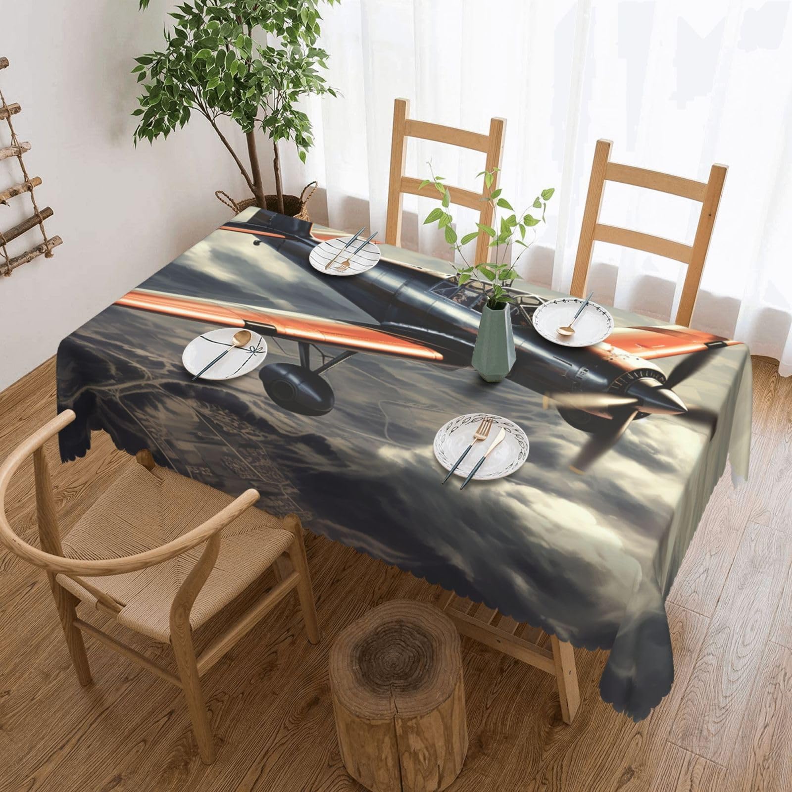 FodPand Retro Airplane Tablecloths for Rectangle Tables 54 x 72 Inch - Reusable Washable Dining Table Clothes - Stain and Wrinkle Resistant Decorative Fabric Table Cover for Wedding Party