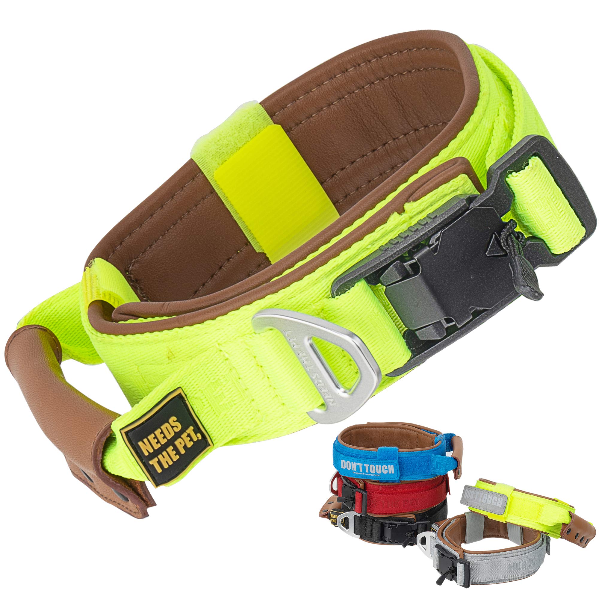 The Comfort Collar Hundehalsband – Weiches Rindsleder, Gepolstert, Reflektierend, Für Große Hunde (Größe S, Neongelb)