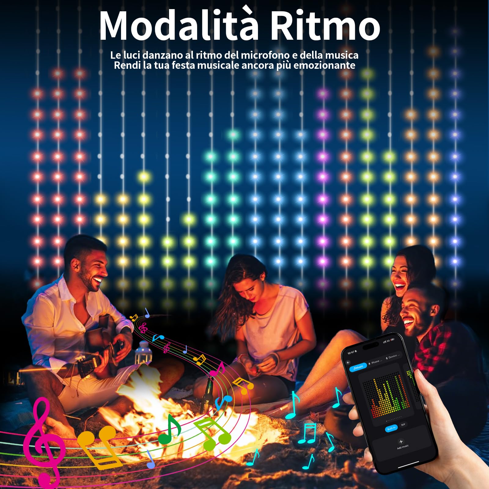 YOOHBERRYS Tenda Luminosa, Luci Per Tende Con 400 LEDs, Telecomando, APP, Sincronizzarsi con la Voce, Timer, DIY Tenda Luminosa per Natale, Feste, Matrimonio, Interni ed Esterni IP65 (2 X 2m)