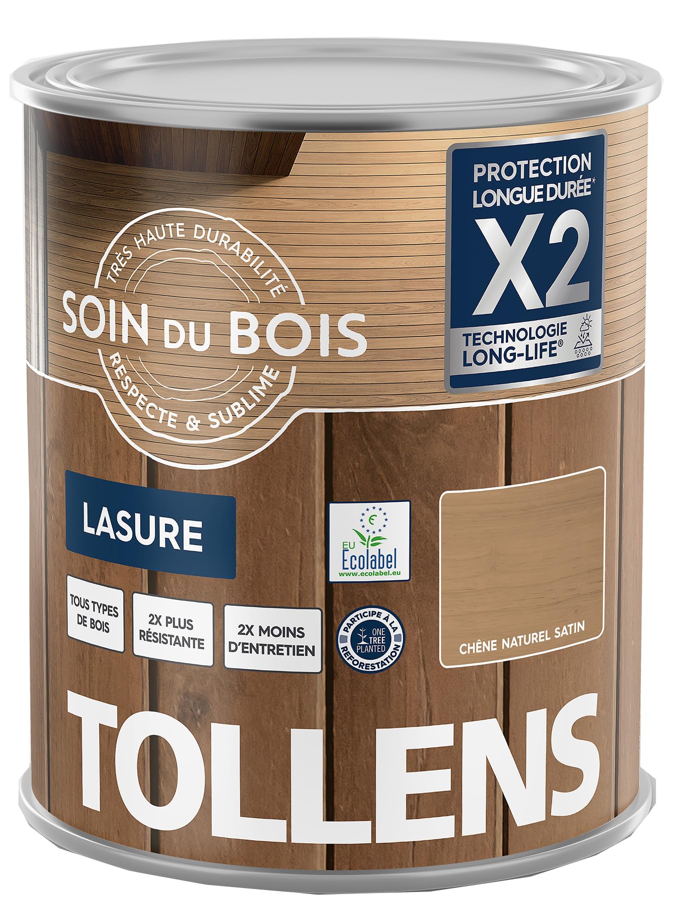 Tollens - Lasure - Ultra Résistante - Adhérence Renforcée - Protège et Décore - Protection Anti-UV - Technologie LONG-LIFE - Satin - Chêne Naturel - 1 L