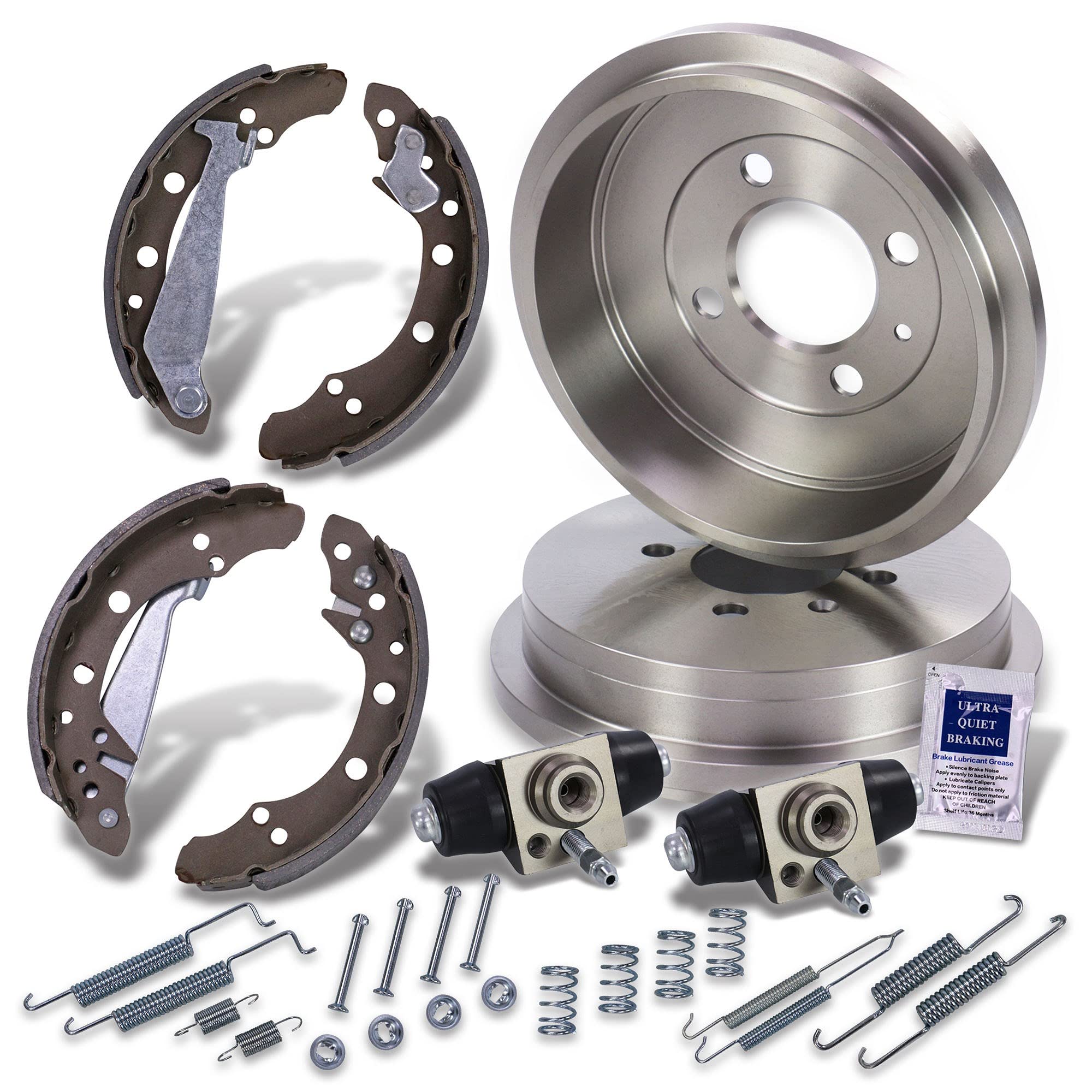 ATEC Germany Bremsensatz Hinterachse inkl. 2x Bremstrommel Hinterachse 4x Bremsbacken Hinterachse mit Montagesatz 2x Radbremszylinder (Aluminium) Kompatibel mit VW POLO (6N2) (6V2) (6N1) (6V5)