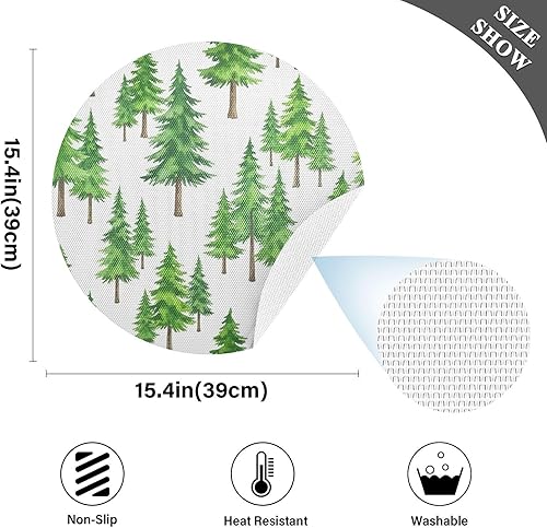 Miniatura 4 de Manteles individuales circulares de acuarela de pinos verdes, resistentes al calor, antideslizantes, para mesa de cocina, lavables para cocina,