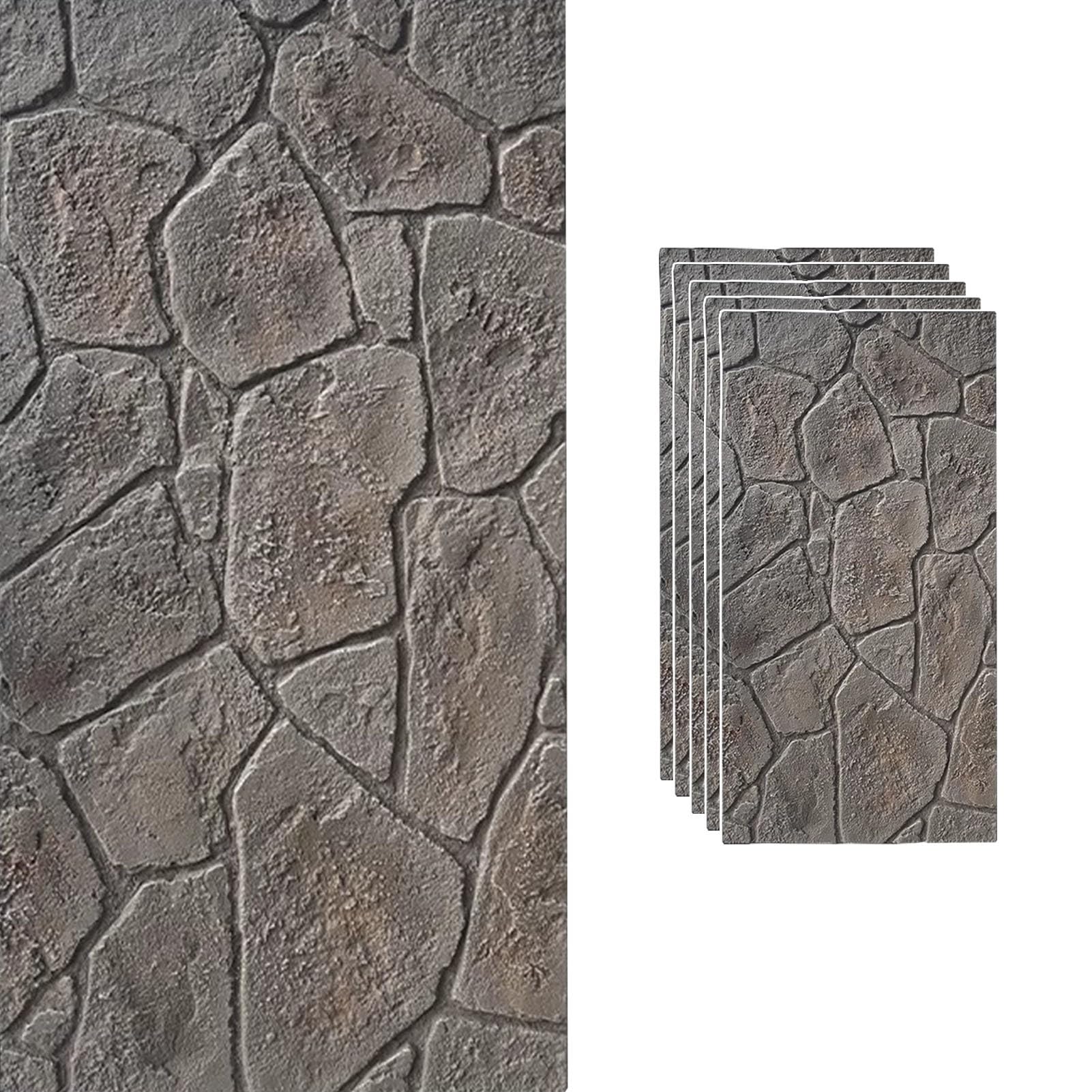 Vibeo Pannelli decorativi per pareti Pannelli Murali 3D per Esterni Impermeabili, Pannelli Decorativi in ​​PU Effetto Pietra Finta, Pannelli di Rivestimento Murale per Interni(Gray,5 pcs)