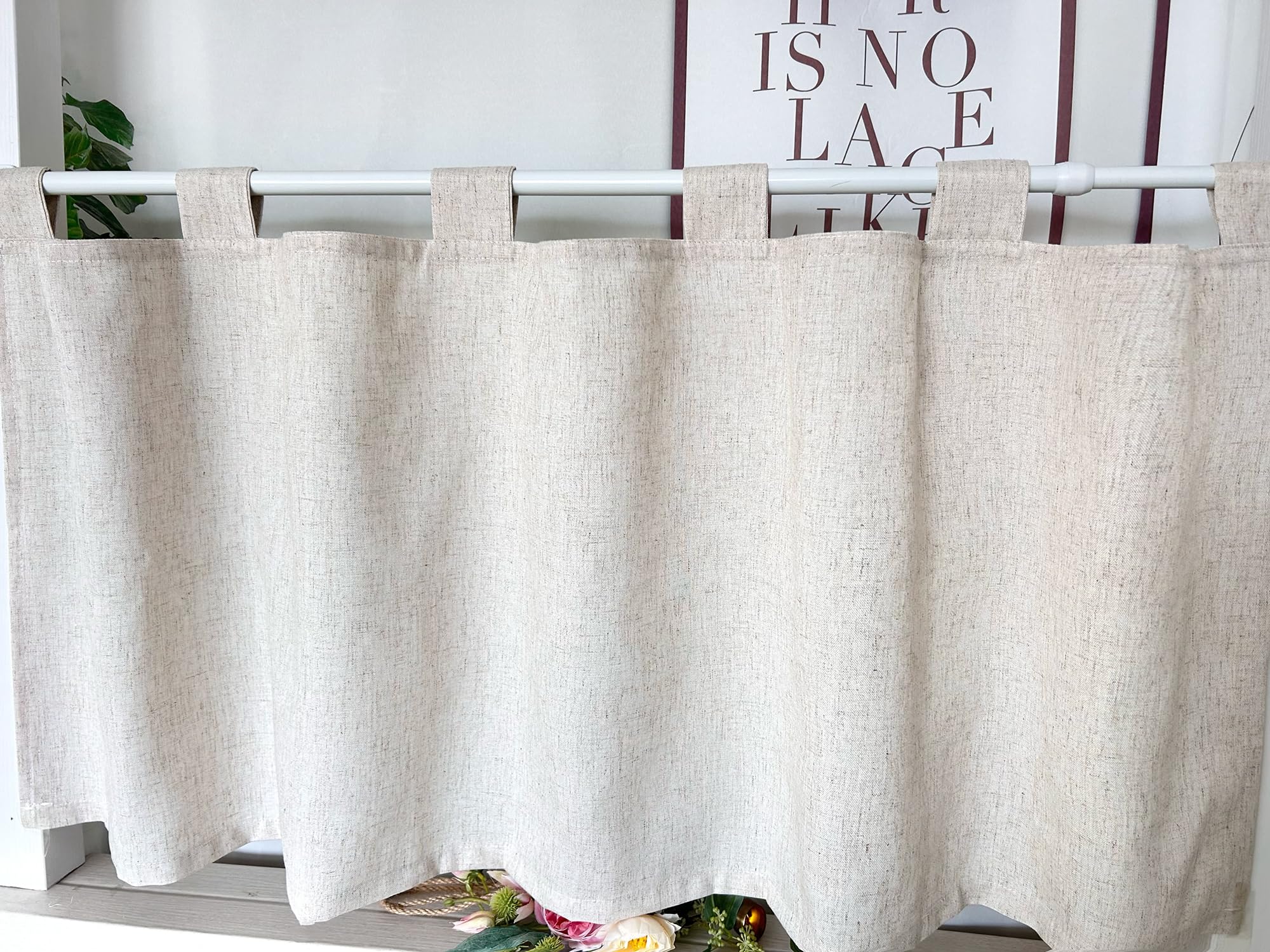 Rideaux de cuisine opaques à motifs courts pour fenêtre avec œillets - Look moderne - Texture en imitation lin - Rideau de bistro - Uni (LxH 100x90 cm) - 1 pièce