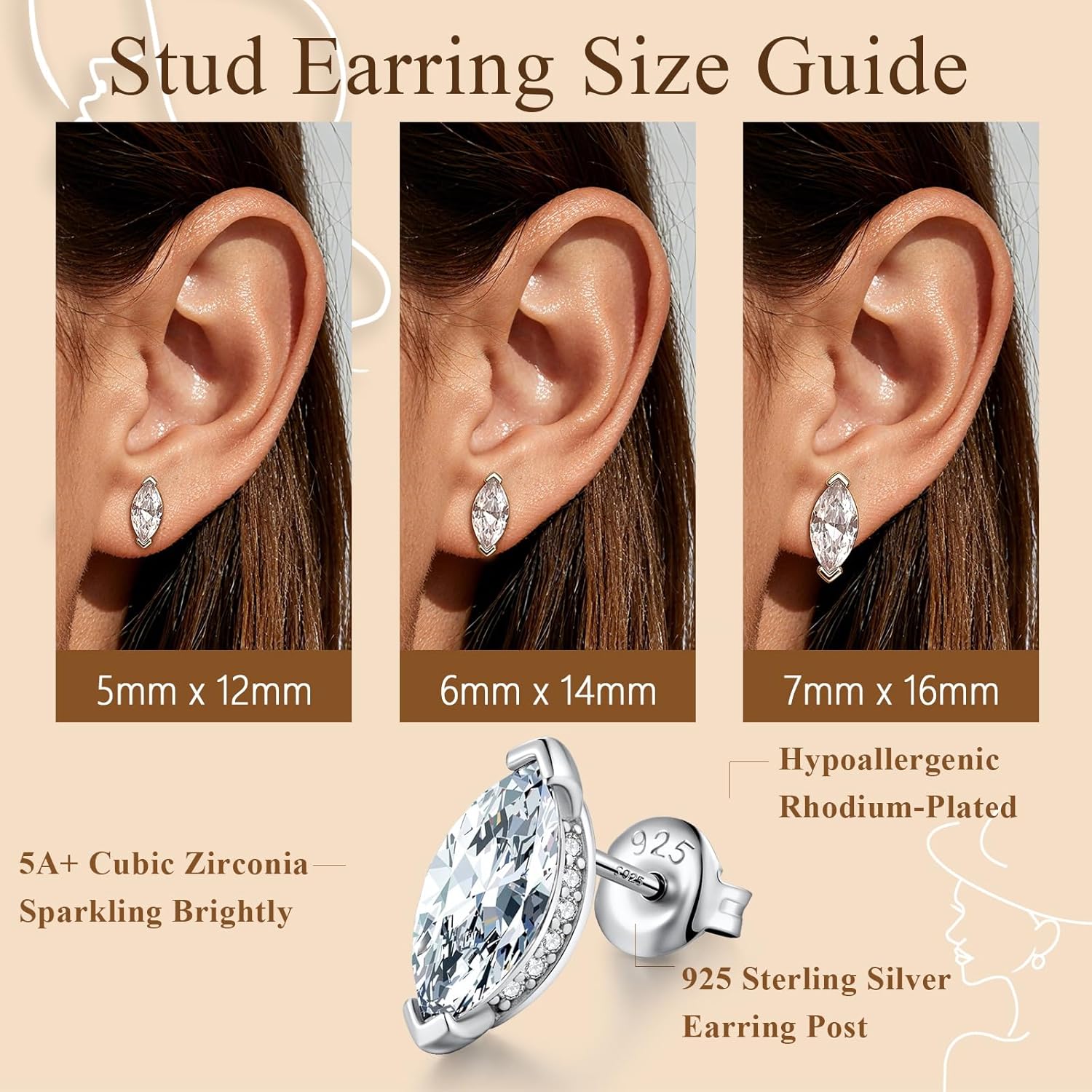Brilliant Heart-cut/Oval-cut/Trillion-cut/Cushion-cut/Emerald-cut/Marquise-cut Stud, 925 Sterling Silver Cubic Zirconia Stud Earrings for Women Men - Image 6
