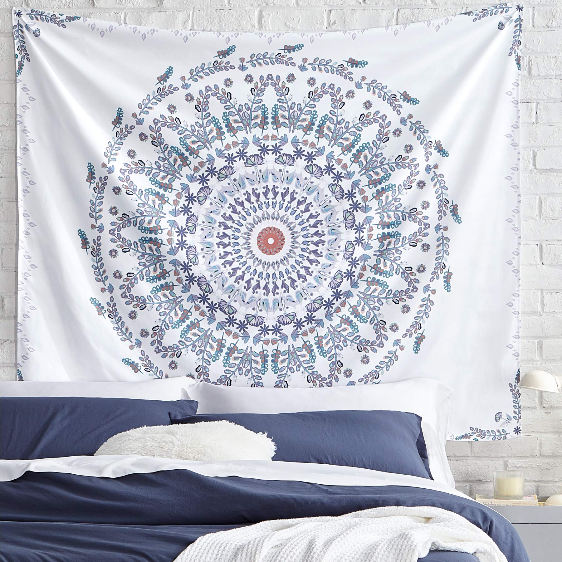 Bedsure Mandala Tapestry Wall Hanging for Bedroom Aesthetic, White Tapestry, Throw Size(50x60Inches)