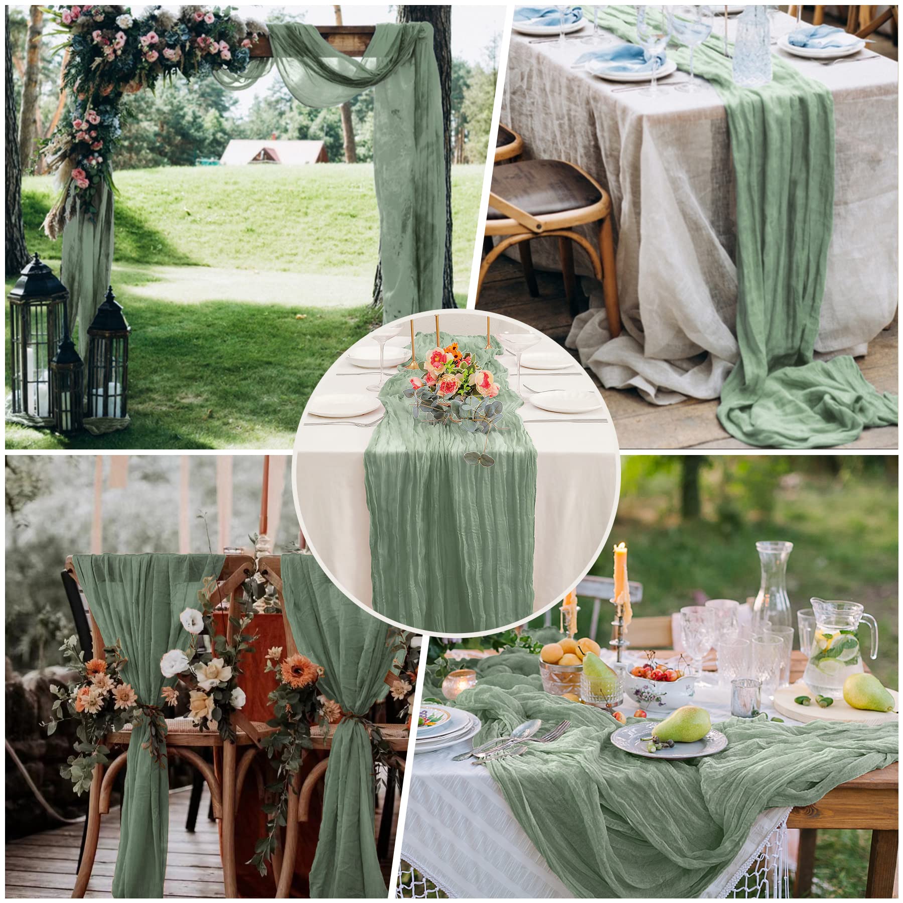 12 Pack Sage Green Cheesecloth Table Runners - 10 Feet Long, Sheer Gauze Fabric For Wedding & Party Decor