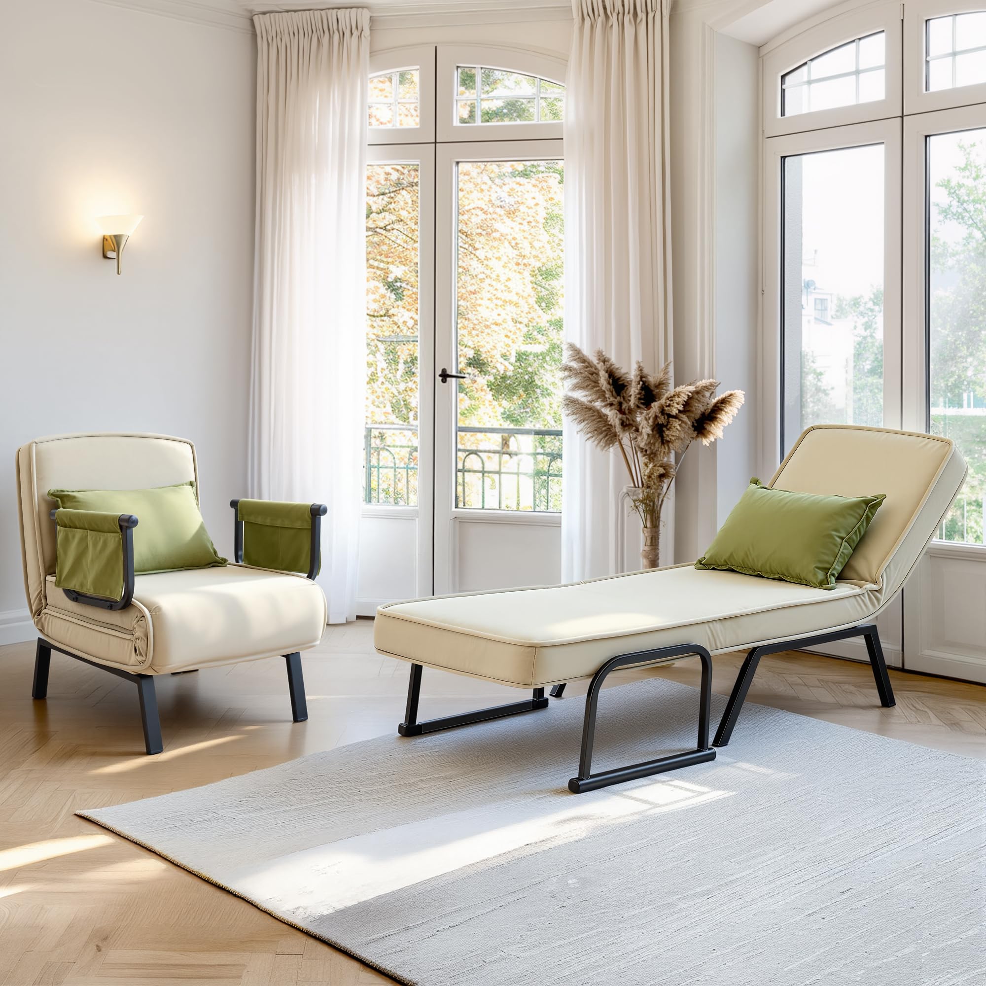 FLEXISPOT Fotel relaksacyjny, rozkładane łóżko, rozkładany fotel do spania z funkcją łóżka, leżak 3 w 1 (biały, 76 x 65 x 51 cm)