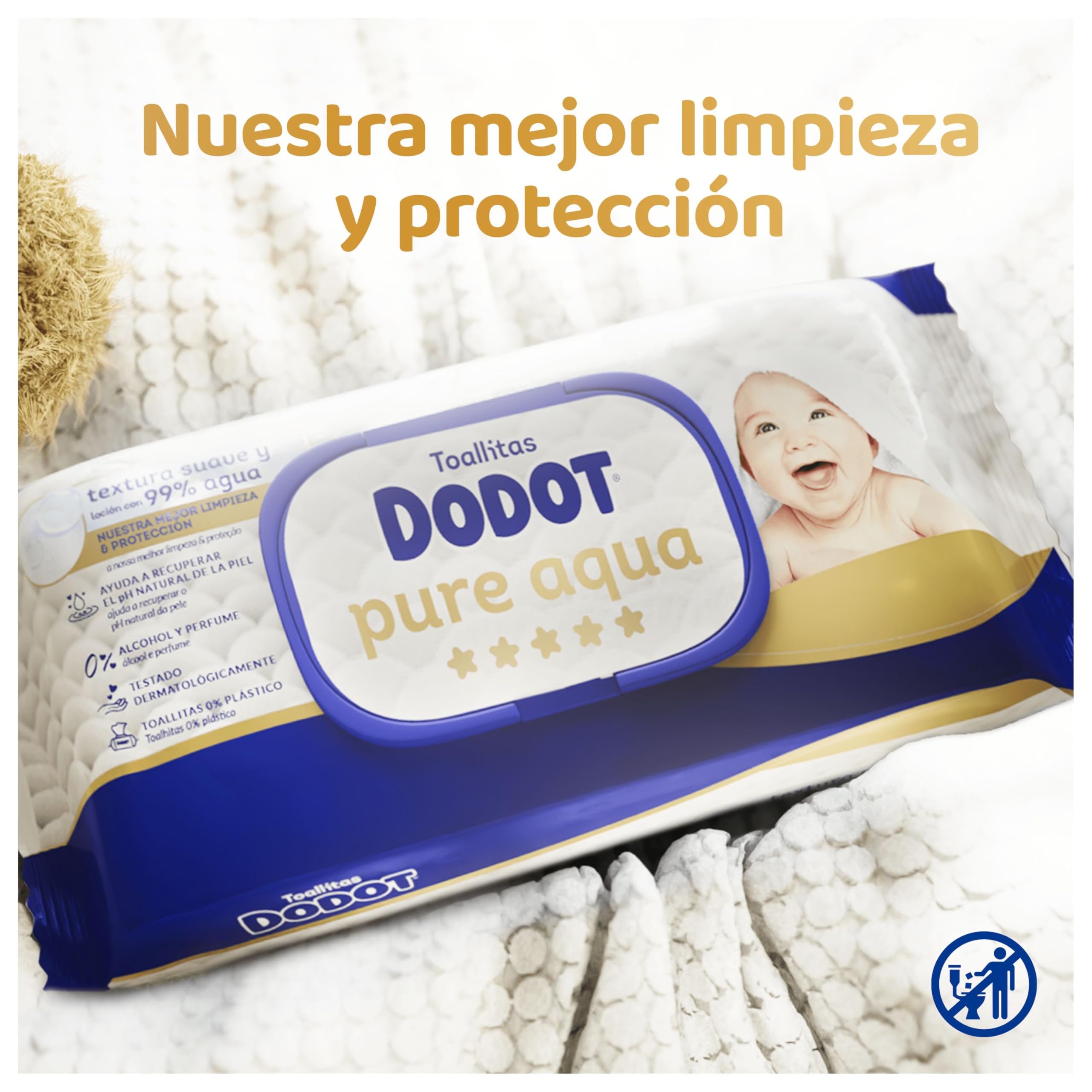 Dodot Pure Aqua Baby Wipes, 432 Wipes (9 Packs of 48 Units), Helps Restore the Natural PH of the Skin, 99% Water, Plastic Free (Packing may vary) — view 3