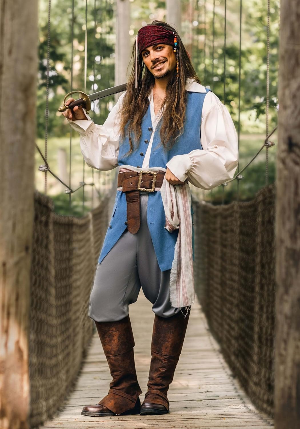 Pirates of the Caribbean Captain Jack Sparrow Adult Costume - Halloween Outfit with Vest, Boot Covers & Headscarf - Image 4