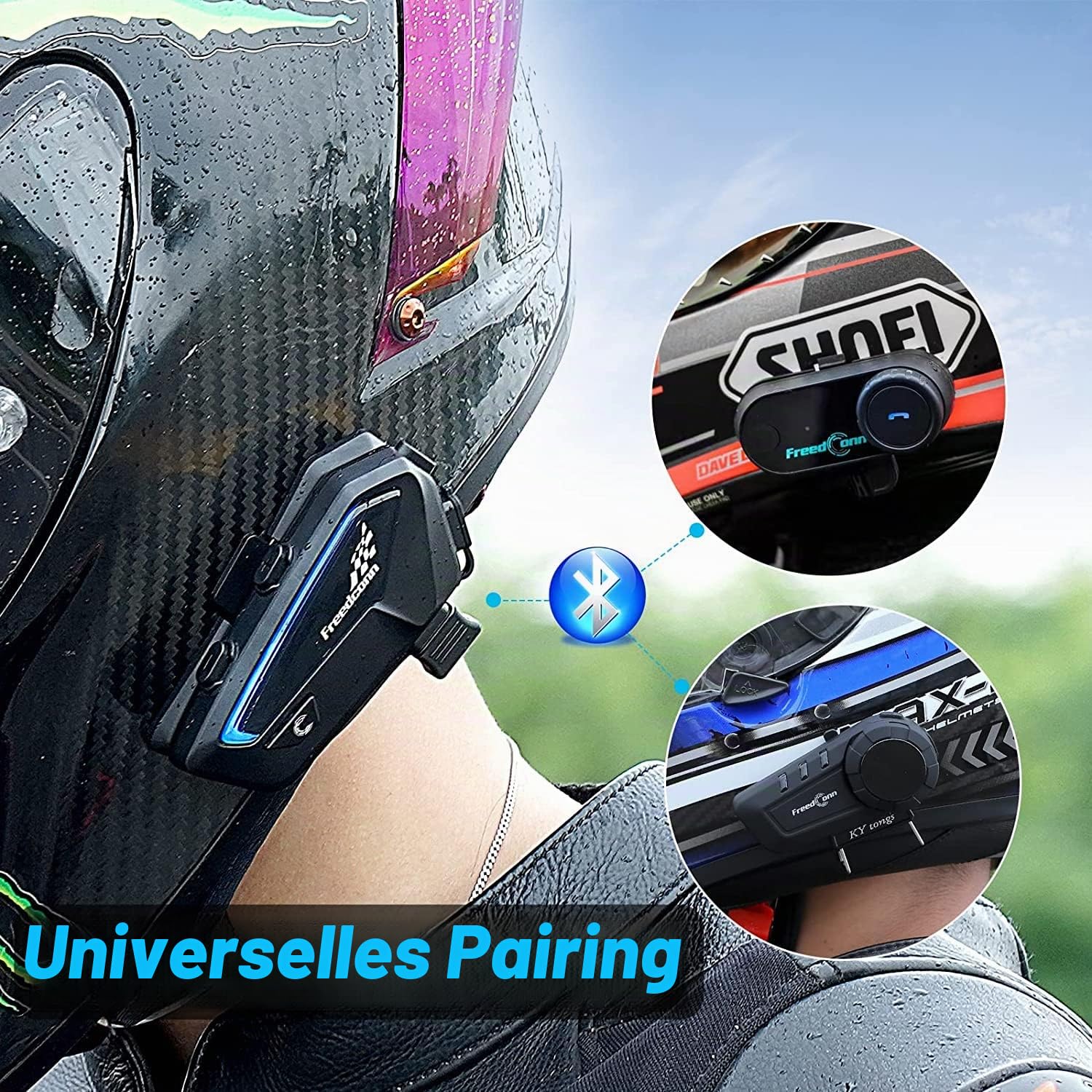 FreedConn FX Motorrad Intercom, Helm Headset für bis zu 10 Motorräder mit Reichweite von 1500m, DSP und CVC Geräuschunterdrückung Motorradhelm Kommunikationssystem mit Musikteilen Funktion Schwarz