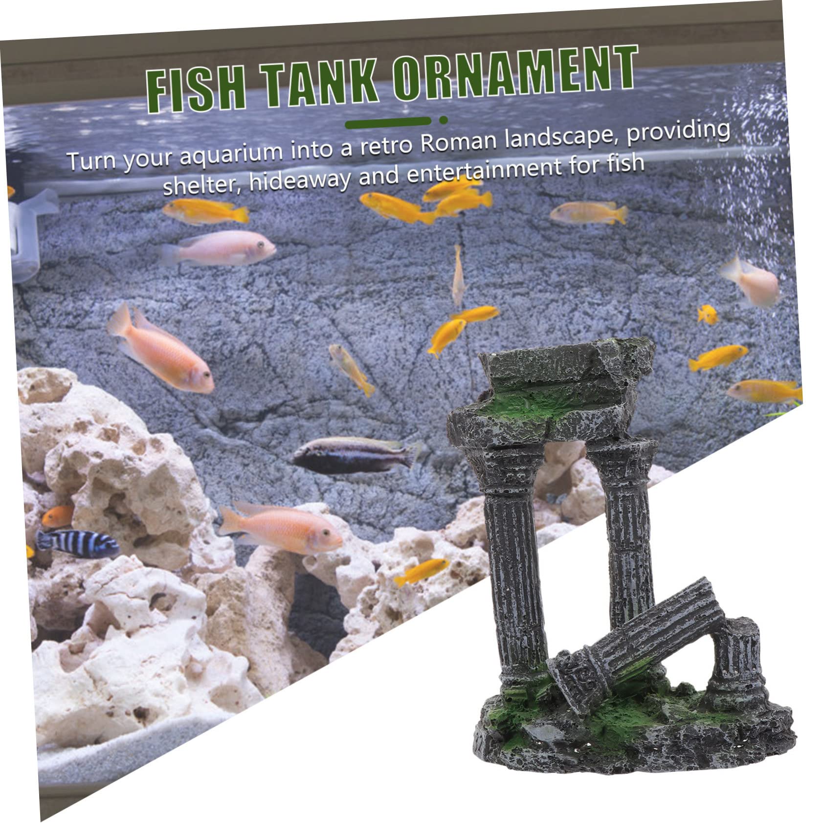 Yardwe Aquarium Decoration en Résine, Colonne Romaine pour Aquarium, Décor Paysager, Cachette pour Poissons et Reptiles, Usage Solide sous l'eau Couleur Aléatoire