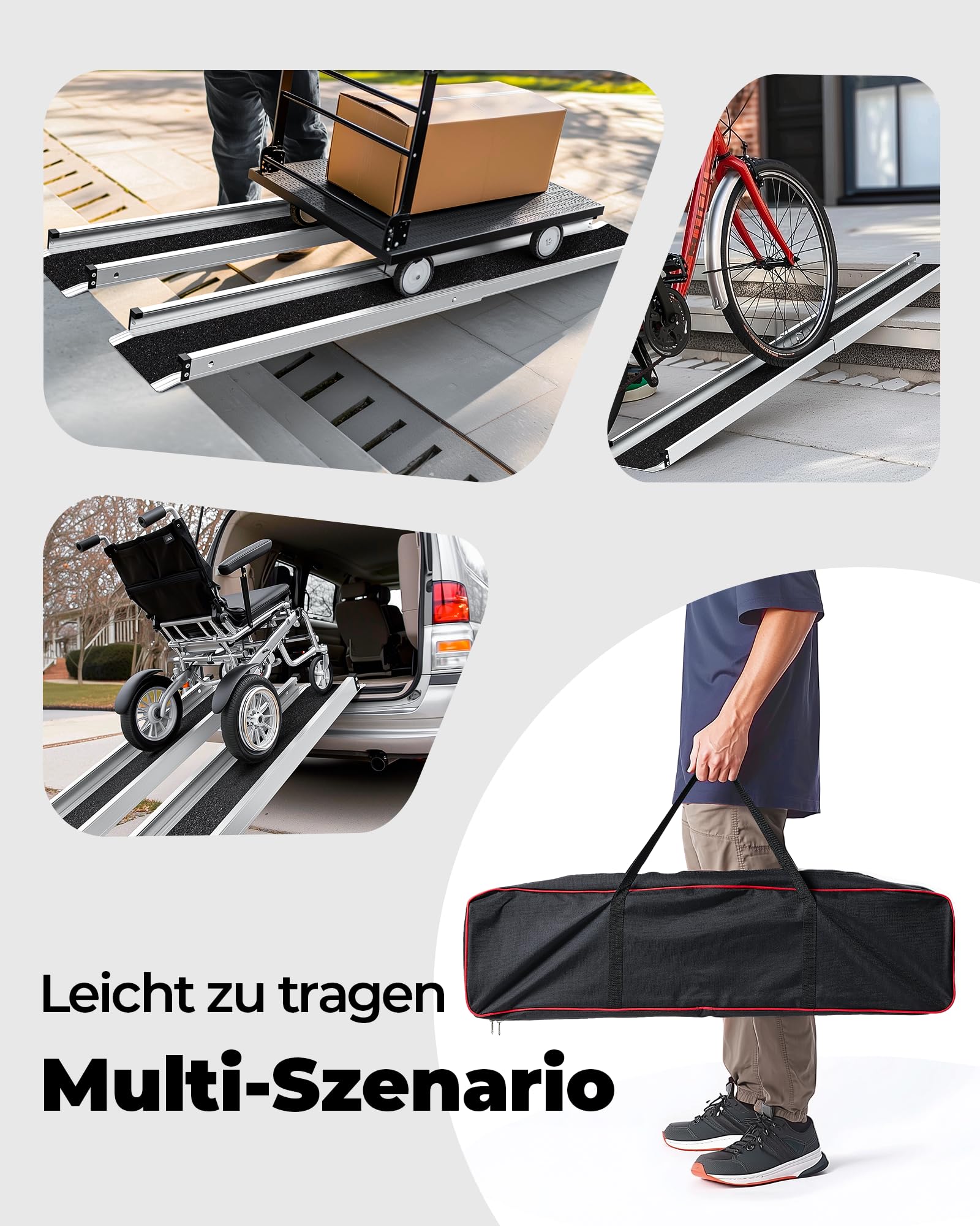 Teleskop Rollstuhlrampen rutschfest 123 cm Hochbelastbare Aluminium-Rampe für Mobilitätsroller (272KG Tragfähigkeit) mit Tragetasche, faltbares Design für Haustreppen/Rollstühle/Roller, 2er-Set
