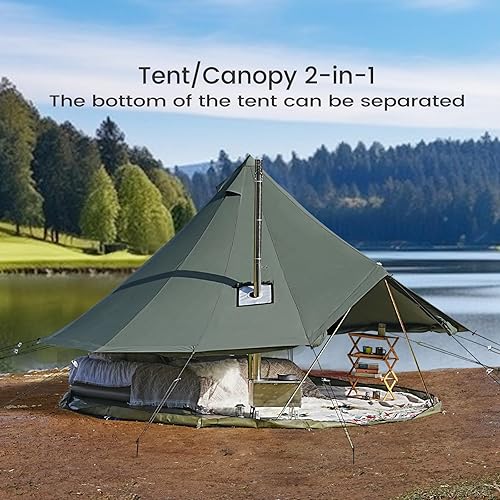 Miniatura 4 de Tienda de campaña de lona con gato para estufa, yurta impermeable y transpirable, tienda de campaña Glamping con sábana bajera desmontable para