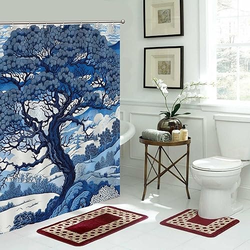 Miniatura 930 de Cortinas de ducha de baño con ganchos, 72 x 92 pulgadas, cortina de ducha de tela impermeable con diseño de flores y pájaros, cortina de ducha