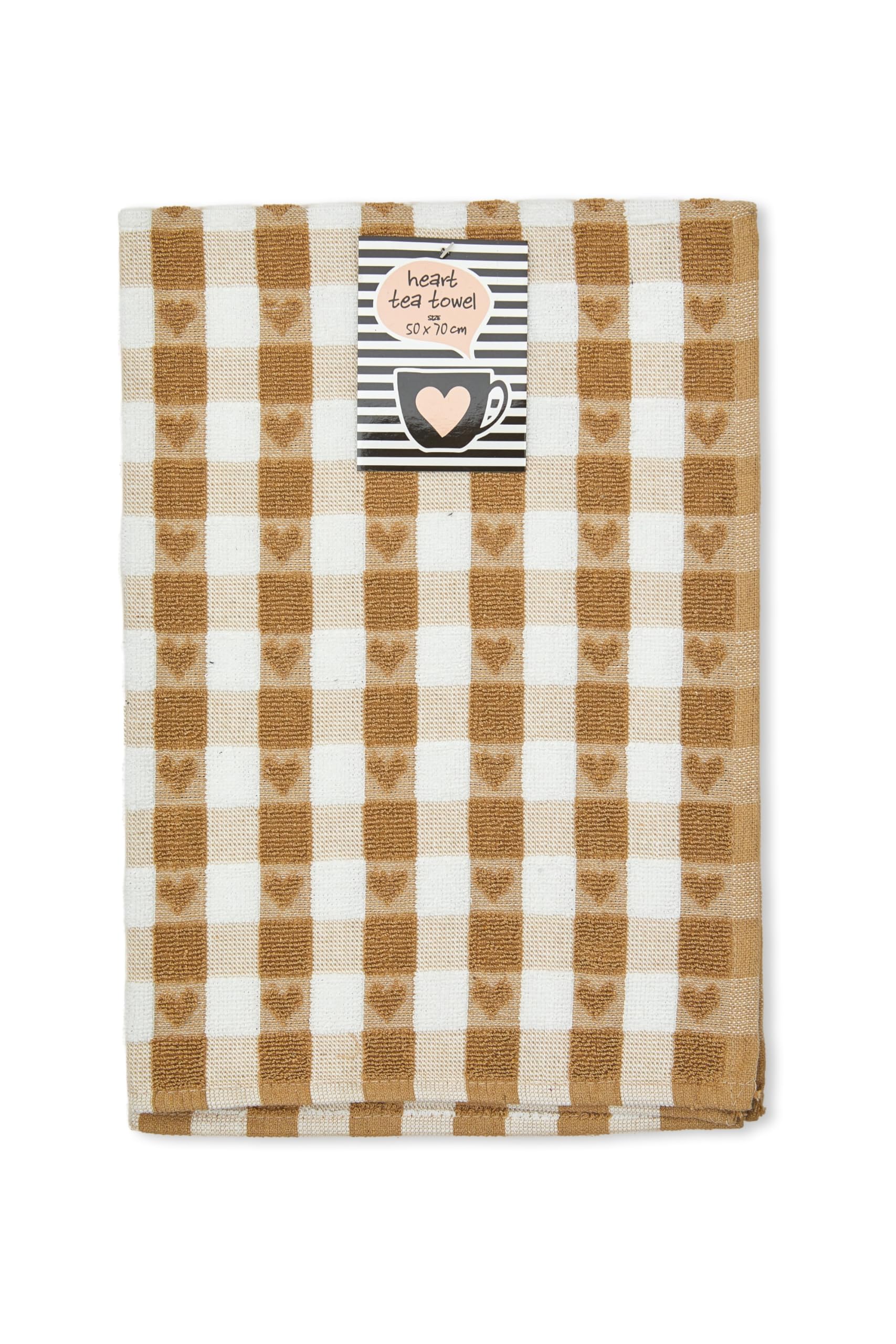 Emma Barclay Jumbo Heavy Weight Check Kitchen Tea Towel with Heart Detail (Beige)