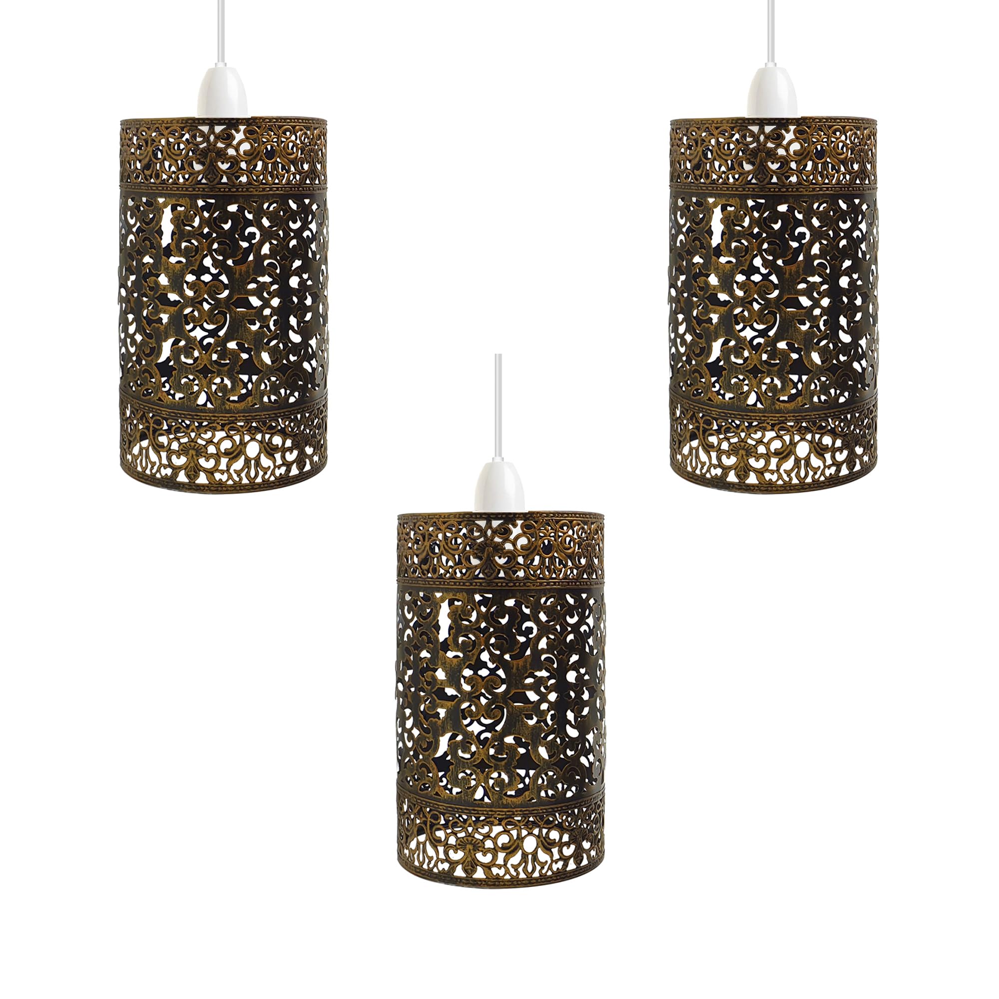 LEDSone 3 x Retro Metal Lamp Shades Living Room Ceiling Light Barn Shaped 30cm Easy fit Lampshades only for Pendant Lamp for Kitchen Living Room Style 1 Brushed Copper Pack 3