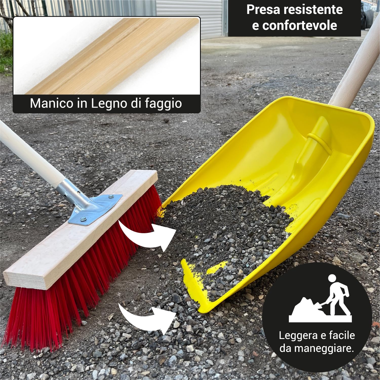 Crisalide® - Badile Super Resistente 37x42 cm con Manico in Legno - Versatile per Uso Agricolo, Giardinaggio e Lavori Pesanti, Multiuso, Pala da Neve