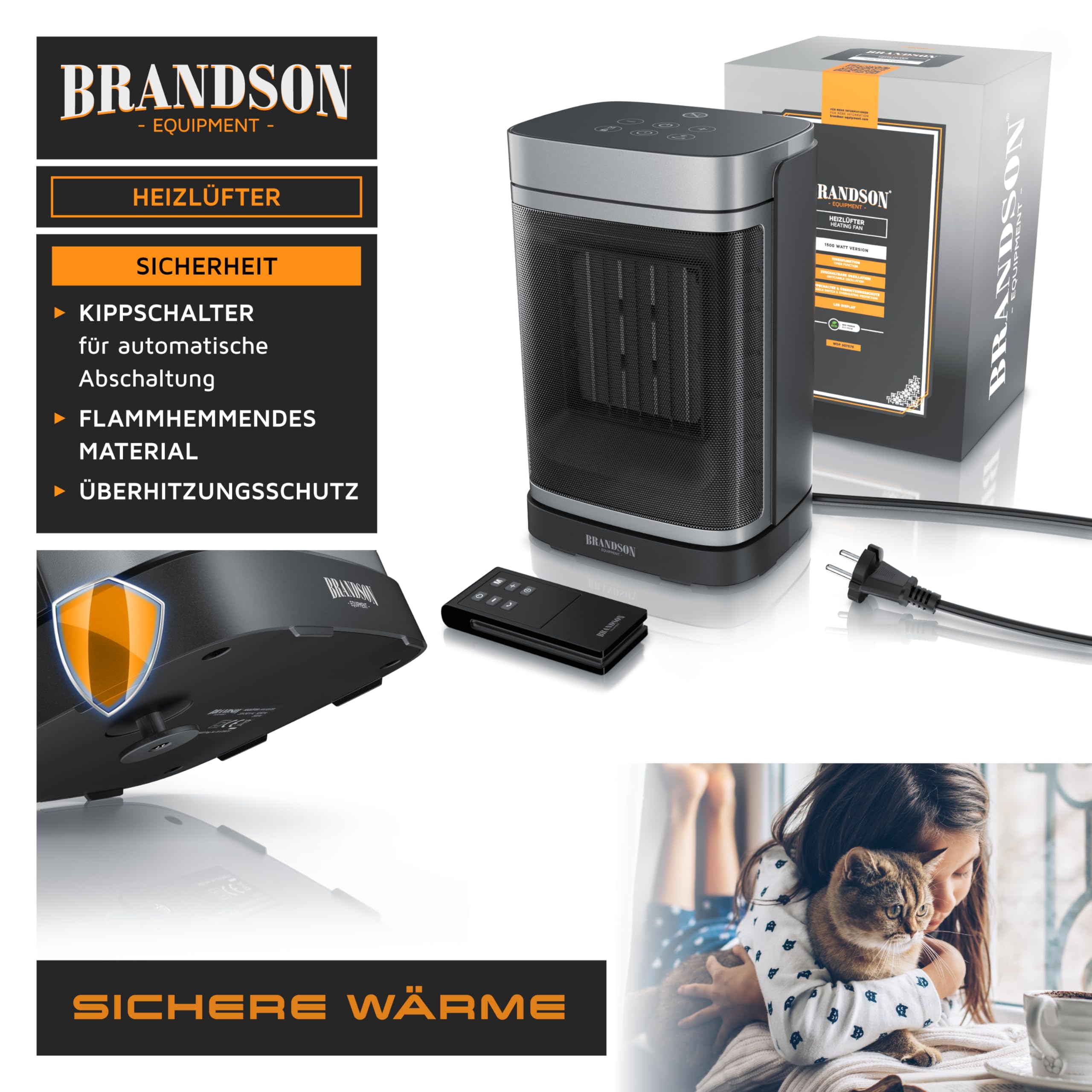 Brandson - Heizlüfter Wlan - Fernbedienung - Preisträger - ECO Modus energiesparend leise - WiFi Steuerung mit App - Oszillation - Kindersicherung - Timer - Bad Wohnzimmer Büro Kinderzimmer