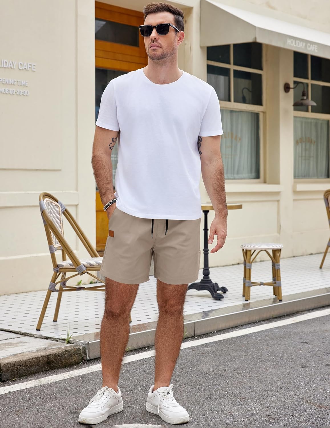 COOFANDY Men's Casual Cotton Shorts Summer Beach 5 Inch Shorts Lightweight Drawstring Elastic Waist Chino Golf Shorts - Image 6